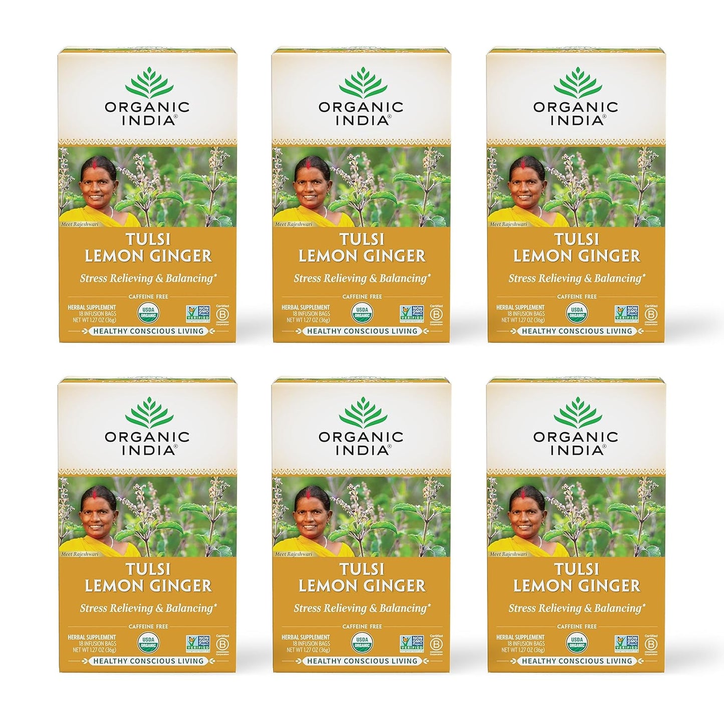 Tulsi Original Herbal Tea - Holy Basil and African Basil Calming and Stress Relief Tea, Immune Support, USDA Certified Organic, Non-Gmo, Caffeine-Free - 18 Infusion Bags, 6 Pack TLBH