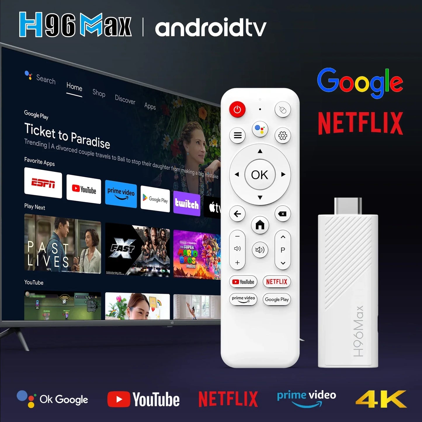 2024 H96 MAX H313 Mini TV Stick - Android 14, 2GB RAM, 16GB Storage, WiFi 6, 4K HD"