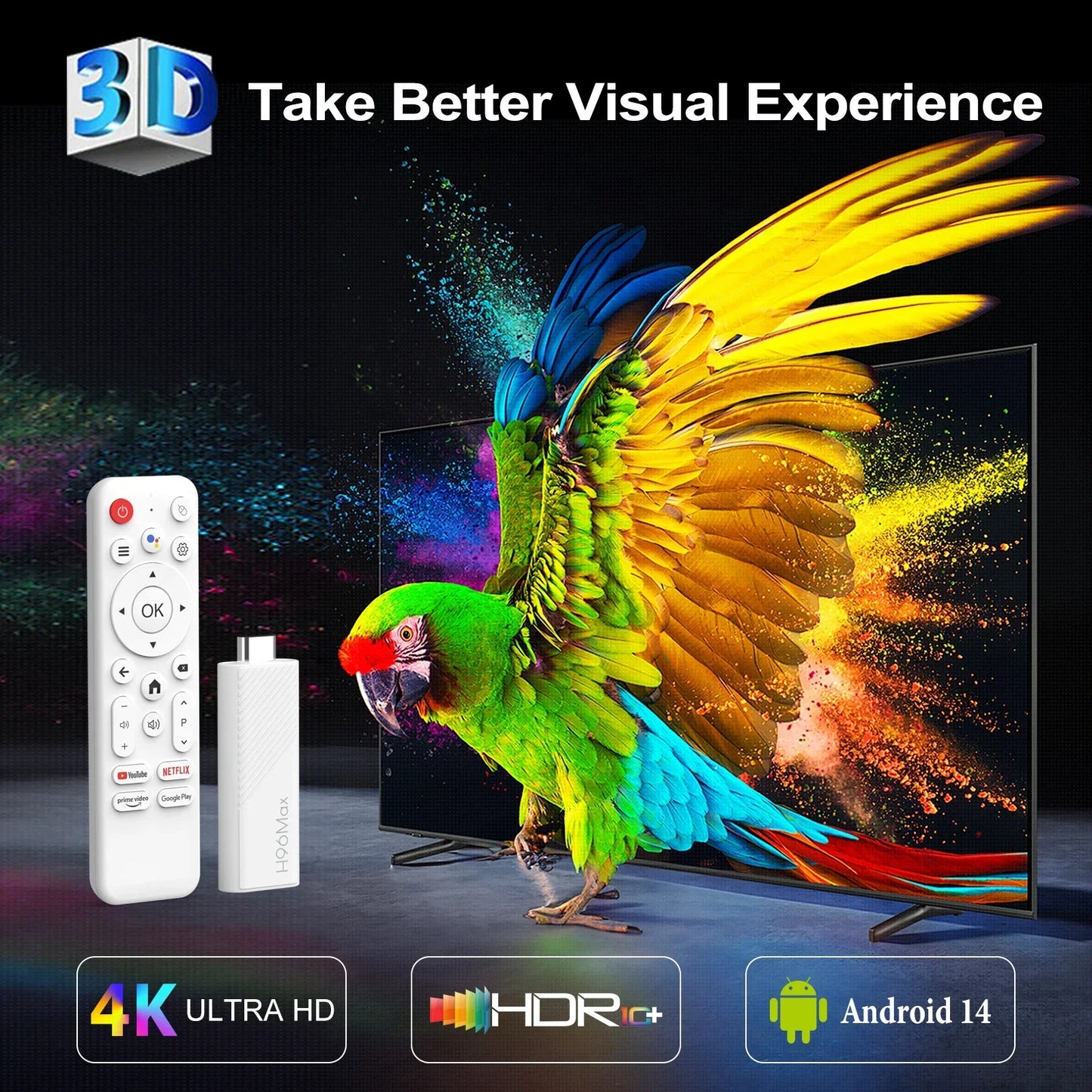 2024 H96 MAX H313 Mini TV Stick - Android 14, 2GB RAM, 16GB Storage, WiFi 6, 4K HD"