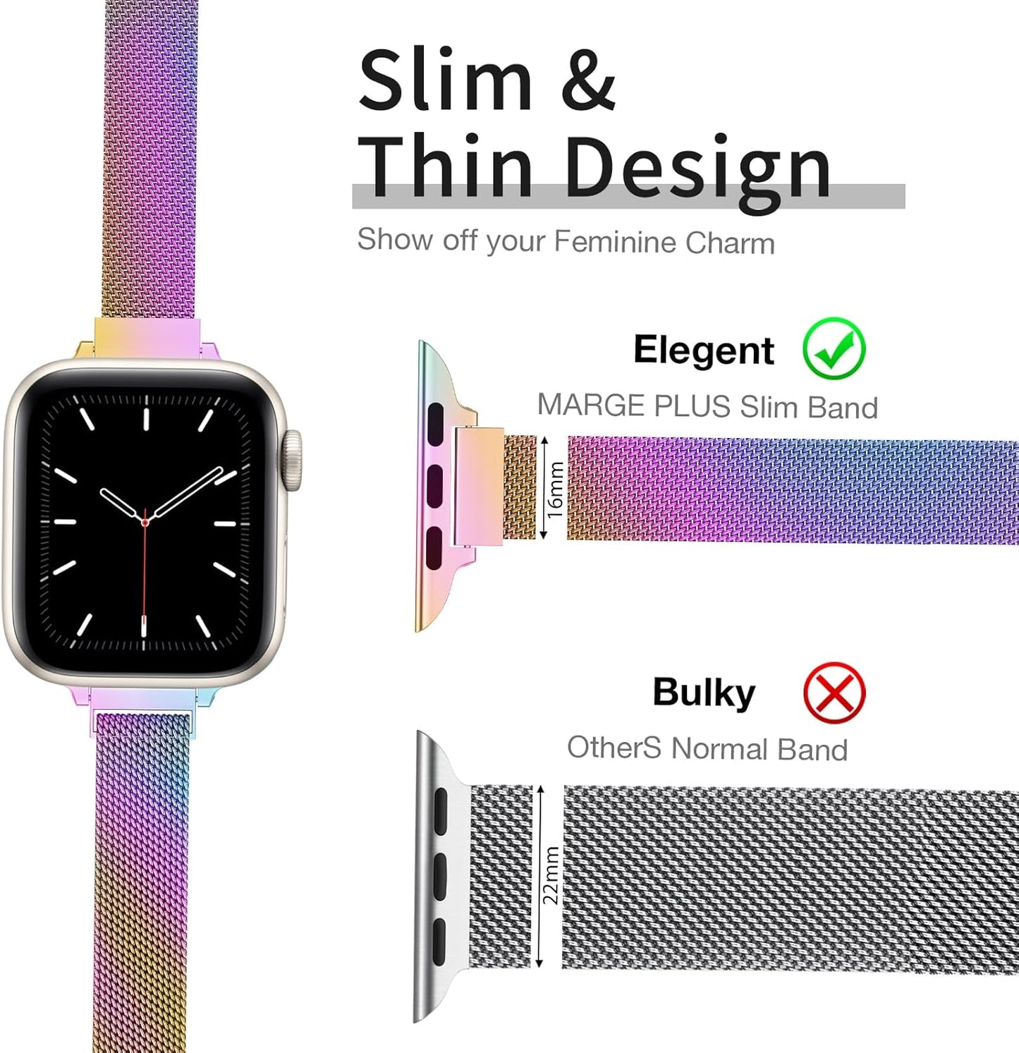 Slim Milanese Loop Compatible with Apple Watch Band for Women 40Mm 41Mm 38Mm 44Mm 45Mm 49Mm 42Mm, Stainless Steel Magnetic Mesh Strap Work on Iwatch Bands Series 9 8 7 6 5 4 3 2 1 Ultra SE