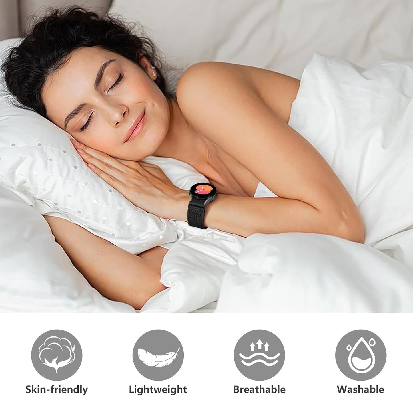 Elastic Bands Compatible with Samsung Galaxy Watch 6/5/4 40M 44Mm/6 Classic 43Mm 47Mm/5 Pro 45Mm/4 Classic 42Mm 46Mm, 20Mm One Click No Gap Nylon Stretchy Strap for Galaxy Watch Band Women Men