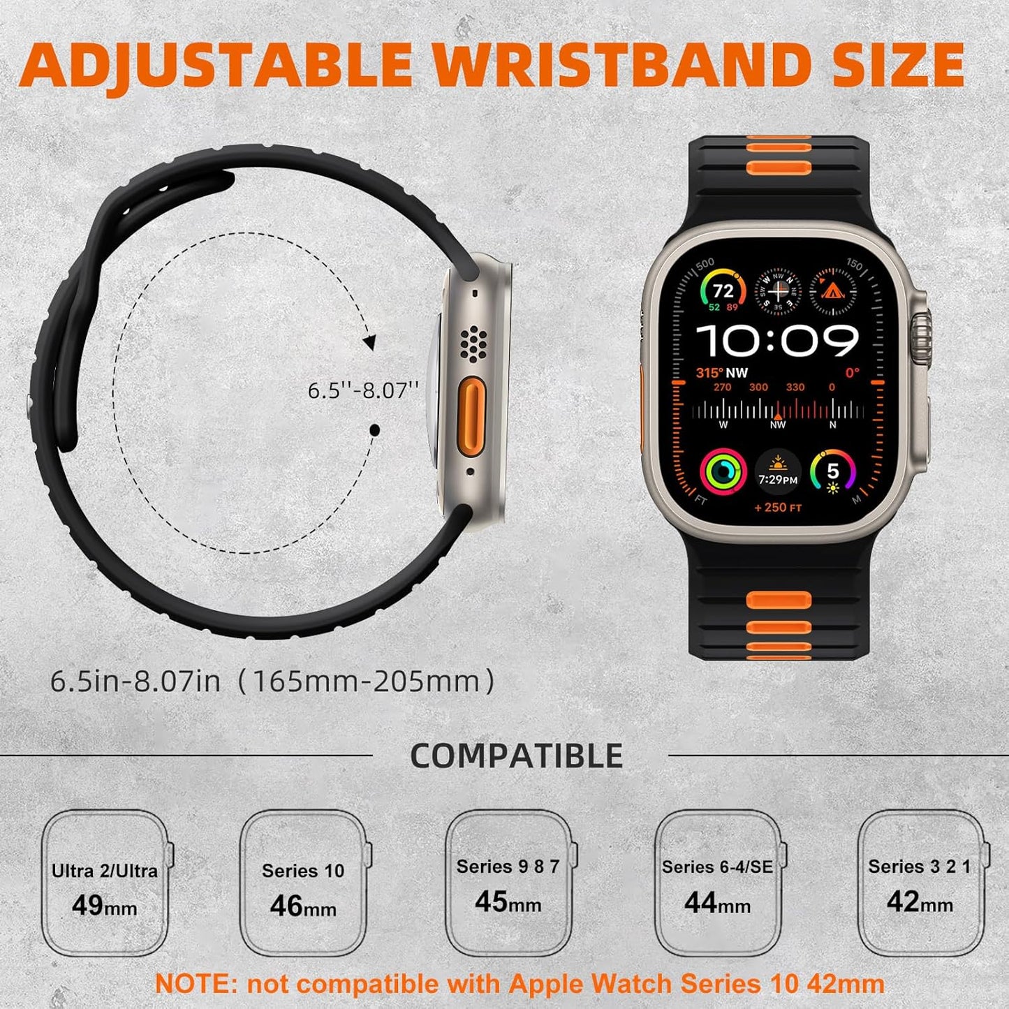 Sport Band Compatible with Apple Watch Ultra 2/Ultra Band,Compatible with Apple Watch Bands for Men 49Mm 46Mm 45Mm 44Mm 42Mm,Silicone Loop Waterproof Strap for Iwatch Bands Series SE 10 9 8-1