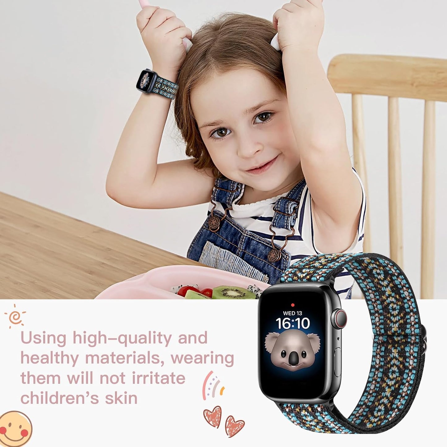 Nylon Band Compatible with Kids Apple Watch Ultra Series 8 7 6 5 4 3 SE Se2,Soft Loop Strap for Iwatch Boy Girl Small Wrist.