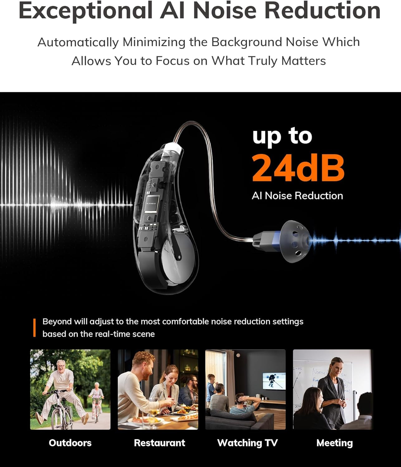 -Beyond OTC Hearing Aids with Dry Box, AI Powered Speech Enhancement and Tinnitus Masking, Superior Sound Quality, Connectivity with Ios or Android via Bluetooth 5.3, for Seniors and Adults