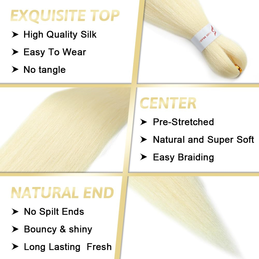 613 Braiding Hair Extensions 32 Inch Pre Stretched Braiding Hair Yaki Braids Hair Hot Water Setting Synthetic Hair Colored Braiding Hair Pre Stretched Crochet Hair(32Inch,3 Packs,613#)