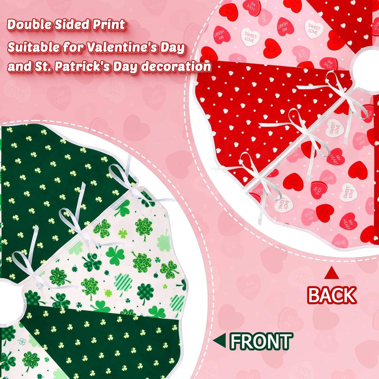 36In Valentine'S Day Tree Skirt Double Sided St. Patrick'S Day Tree Skirt Decorations,Reversible Holiday Tree Mat Party Supplies for Tabletop Trees Decoration