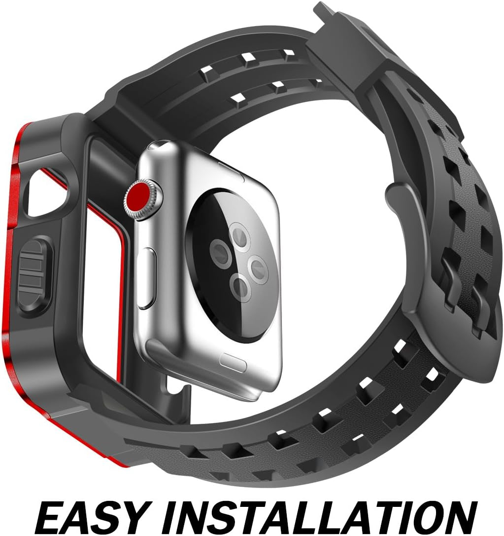 Compatible with Apple Watch Band with Case 42Mm, Metal Rugged Case with Sports Breathable Band for Apple Watch 42Mm Series 3/2/1