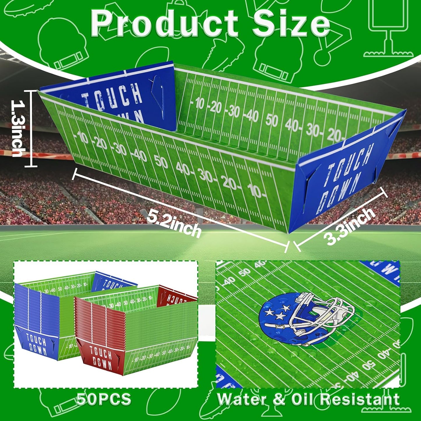 50 Pack Football Party Decorations Paper Food Trays - Helmet Movie Night Supplies Snack Stadium Serving Plates for Super Football Bowl Birthday Disposable Decor