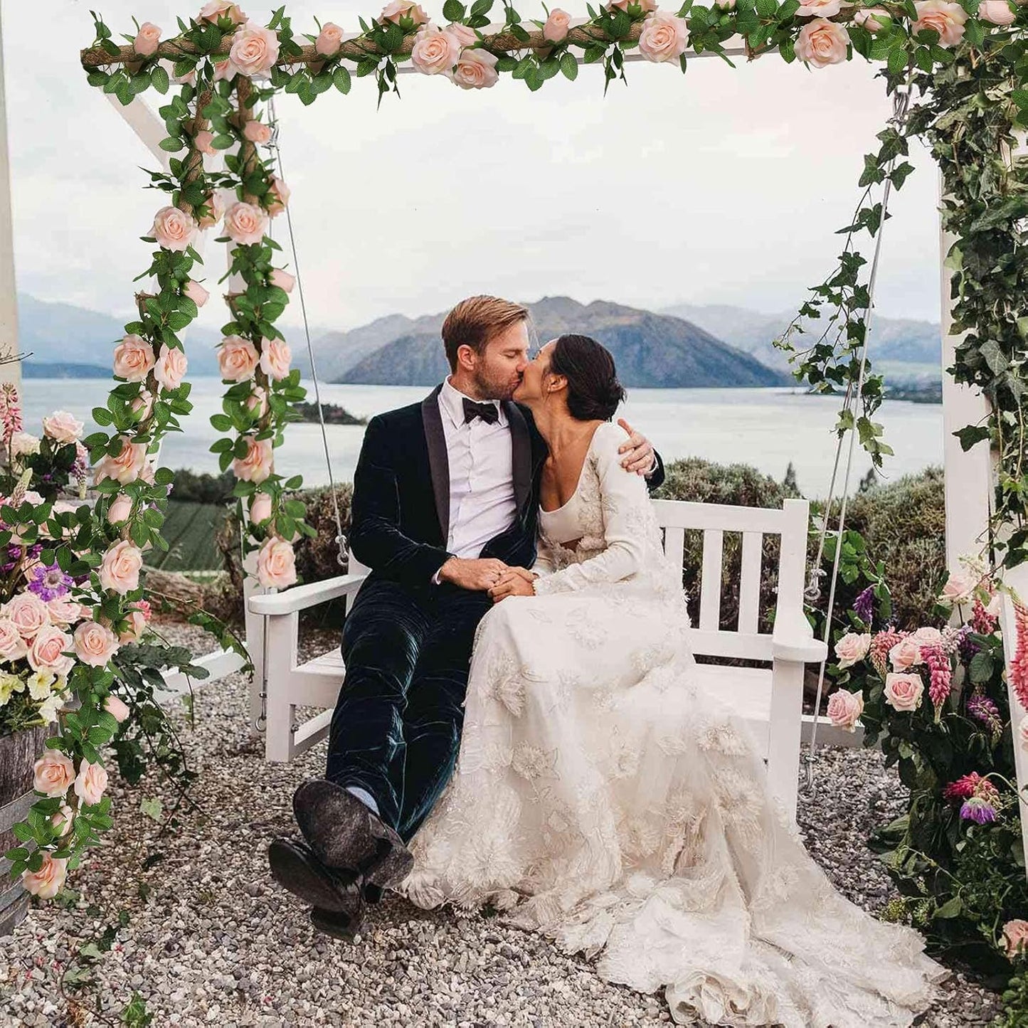 2 Pack Pink Artificial Floral Garland 13 FT Fake Rose Vine Hanging Rose Garland for Wedding Flowers Table Centerpiece Arrangement Room Baby Shower Teepee Mirror Decor
