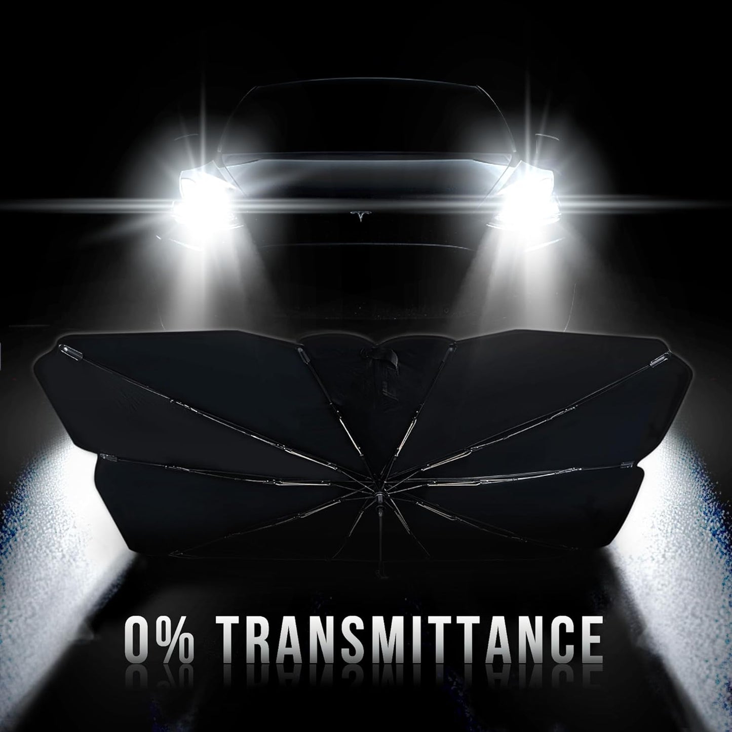 Foldshade Tesla Model Y & Tesla Model 3 Windshield Sun Shade Umbrella, Retractable Sunshades for Front Window Block UV Rays Heat Keep Cool Protect Interior Easy Installation and Storage