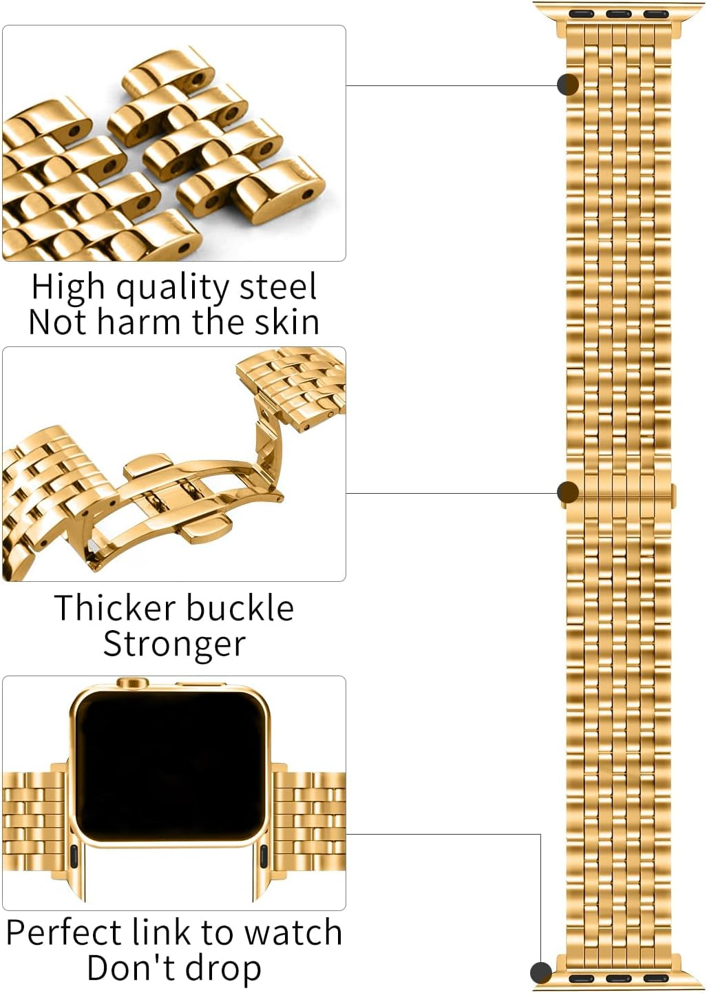 Slim Metal Band with Apple Watch Band 40Mm 41Mm 38Mm 45Mm 44Mm 42Mm, Dressy Stainless Steel Chain Strap for Women Man Iwatch Bands Series 9 8 7 6 5 4 3 2 1 SE SE2