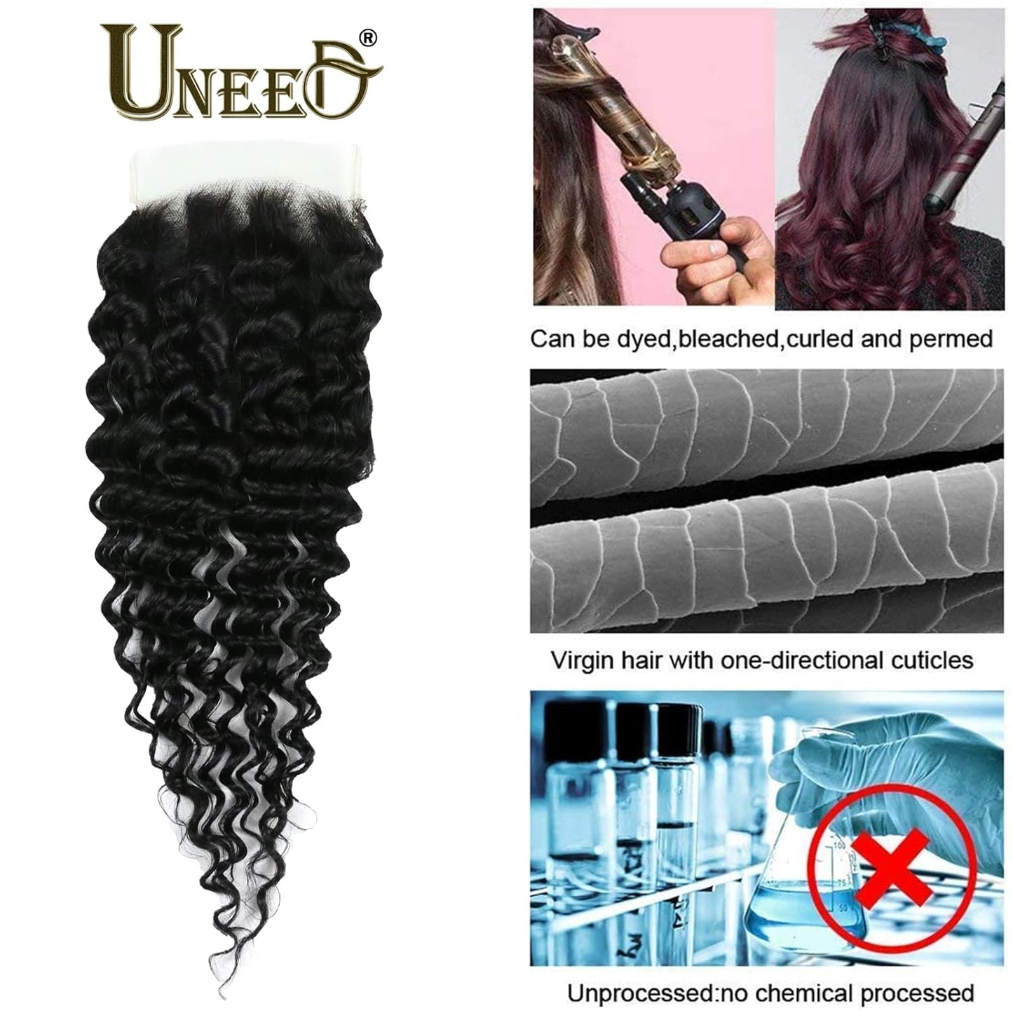 5X5 HD Lace Closure Human Hair Deep Wave Closure 12A Invisible Ultra-Thin HD Lace Closure Brazilian Virgin Remy Human Hair Pre Plucked with Baby Hair Natural Black Color (16 Inch)