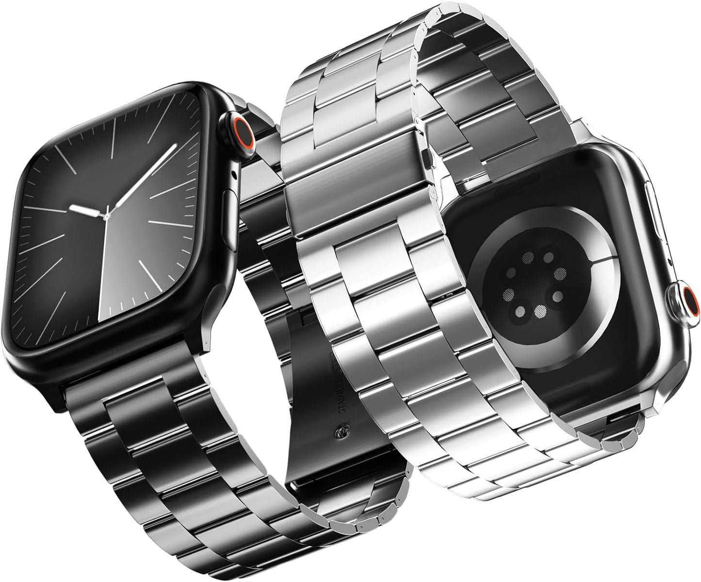 2-Pack Compatible for Apple Watch Band 49Mm 45Mm 44Mm 42Mm, Rugged Stainless Steel Replacement Strap Metal Bands for Iwatch Ultra 2/1 Series 9/8/7/6/5/4/3/2/1/SE/SE2 Women Men(Black+Silver)
