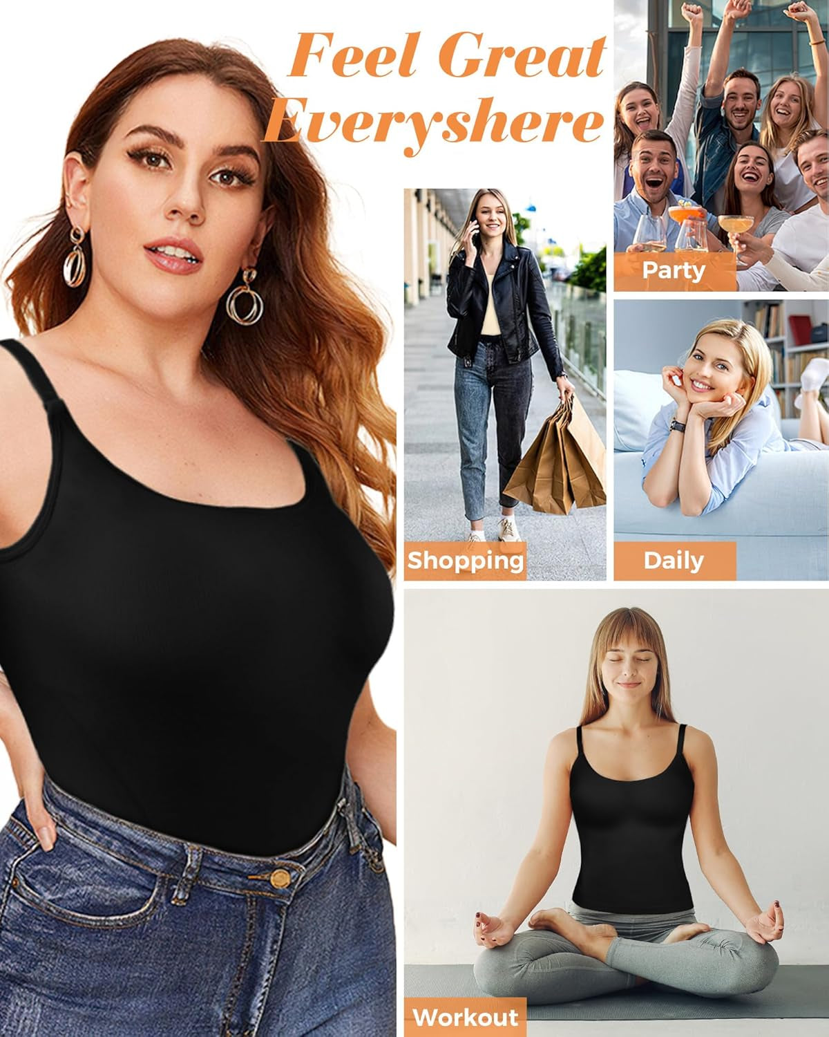 Women'S Shapewear Tummy Control Scoop Neck Camisole Tops for Women Seamless Compression Tank Top Regular and plus Size