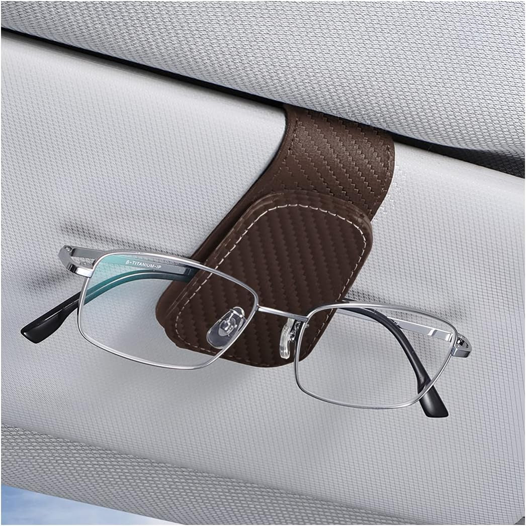 Sunglasses Holders for Car Sun Visor, Leather Eyeglasses Hanger Mounter, Magnetic Glasses Holder and Ticket Card Clip, Auto Interior Accessories Universal for SUV Pickup Truck TRUCK DRIVER