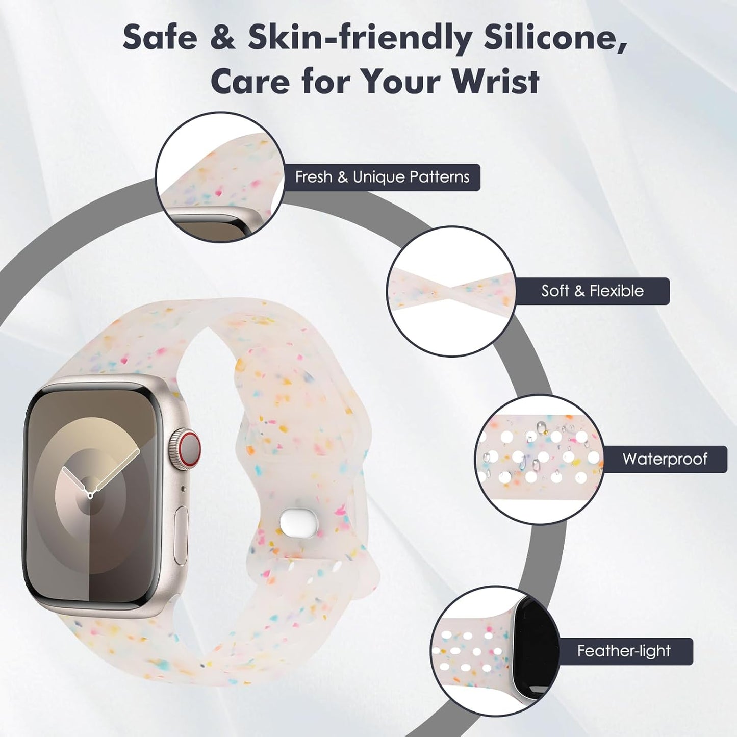 Sport Band Compatible with Apple Watch Band Ultra/Ultra2 49Mm/Series 10/9/8/7/6/5/4/3/2/1/SE 38/40/41/42/44/45/46Mm,Colorful Flakes Recycled Silicone Watchband Breathable Replacement Bands
