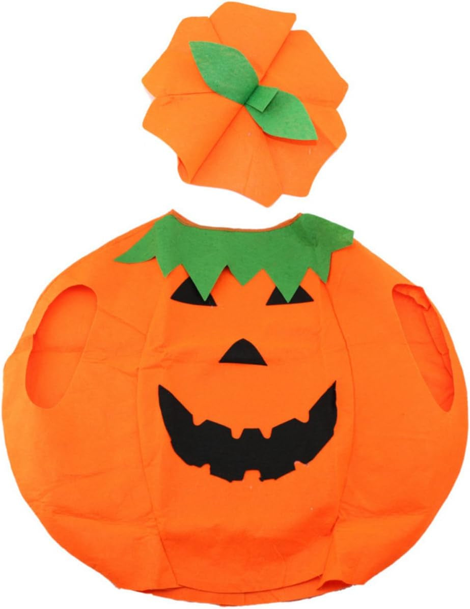 Unisex Adult Halloween Party Orange Pumpkin Cosplay Costume Party Clothes with a Hat