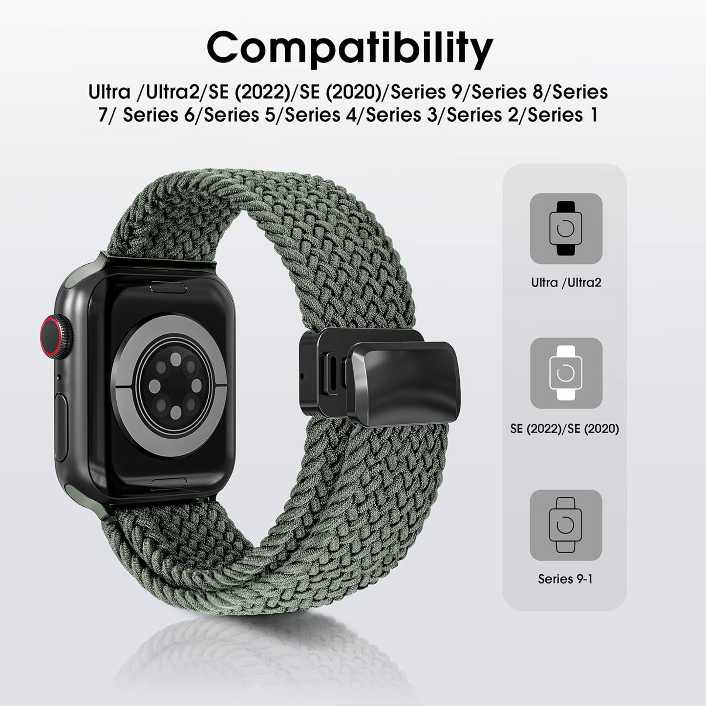 Magnetic Stretchy Watch Band Compatible for Apple Watch Band 38Mm 40Mm 41Mm,Comfortable Adjustable Straps Wristbands for Iwatch Series 9 8 7 6 5 4 SE 3 2 1 Ultra 1 2 Women Men, Army Green