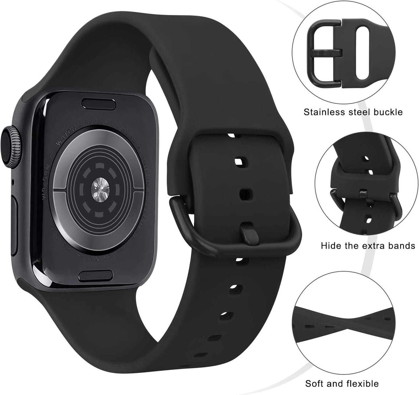 Sport Band Compatible with Apple Watch Band 38Mm 45Mm 44Mm 42Mm 41Mm 40Mm, Soft Silicone Waterproof Strap Replacement for Iwatch Apple Watch SE Series 9 8 7 6 5 4 3 2 1 for Women Men