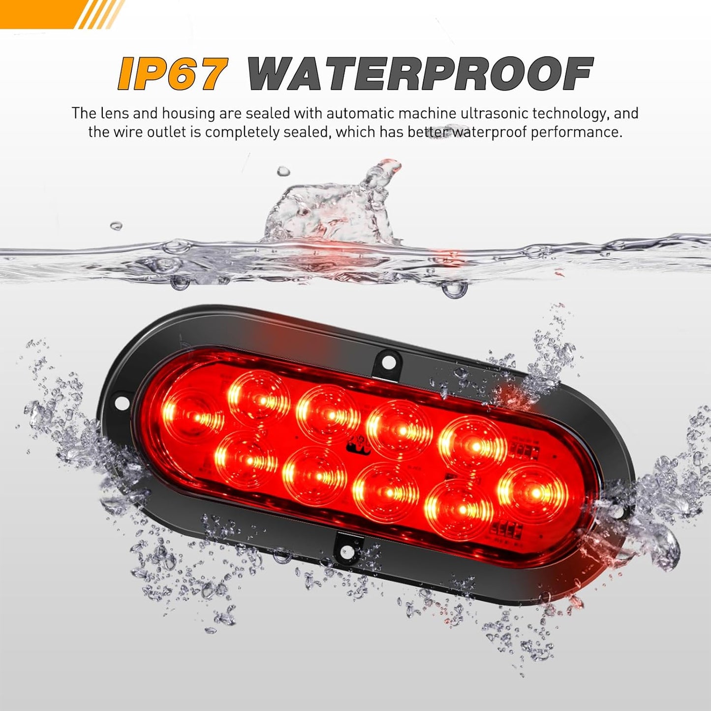 6Inch Oval LED Tail Light 2PCS Red 10LED Brake Stop Turn Signals Lights Surface Mount IP67 Waterproof for Trailer Truck RV Tractor Lorry Camper Van TRUCK DRIVER