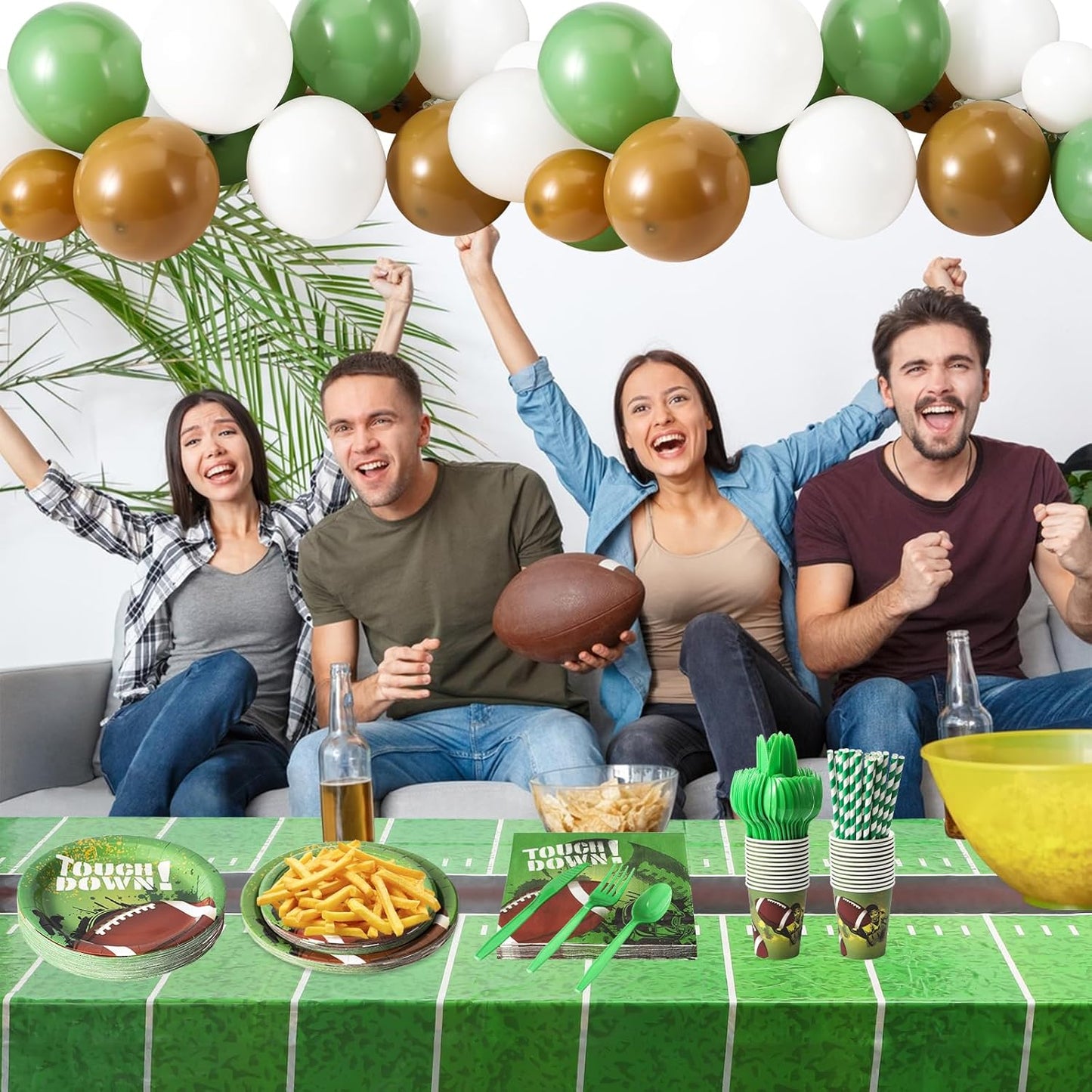 265PCS Football Party Supplies with Balloons Tablecloth, Football Paper Plates and Napkins Decorations for 24 Guests, Disposable Dinner Dessert Dinnerware Sets for Parties Supplies