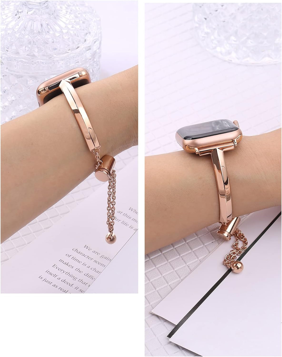 Stainless Steel Band Compatible with Apple Watch Band 38Mm 40Mm 41Mm 42Mm 44Mm 45Mm Iwatch SE Series 9 8 7 6 5 4 3 2 1, Slim Versatile Bangle Bracelet for Women