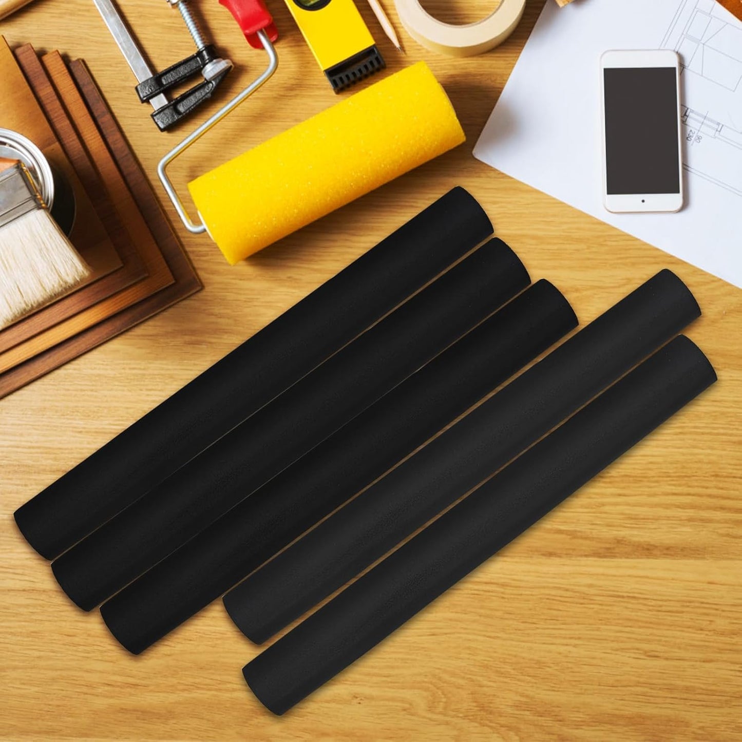 5 Pack Pipe Insulating Foam Tube 1.25 Inch by 6 Ft Foam Tubing Water Pipe Covers with PVC Tape High Density Freeze Protection Rubber Pipe Wrap - Soft and Bendable - Preventing Pipes from Freezing