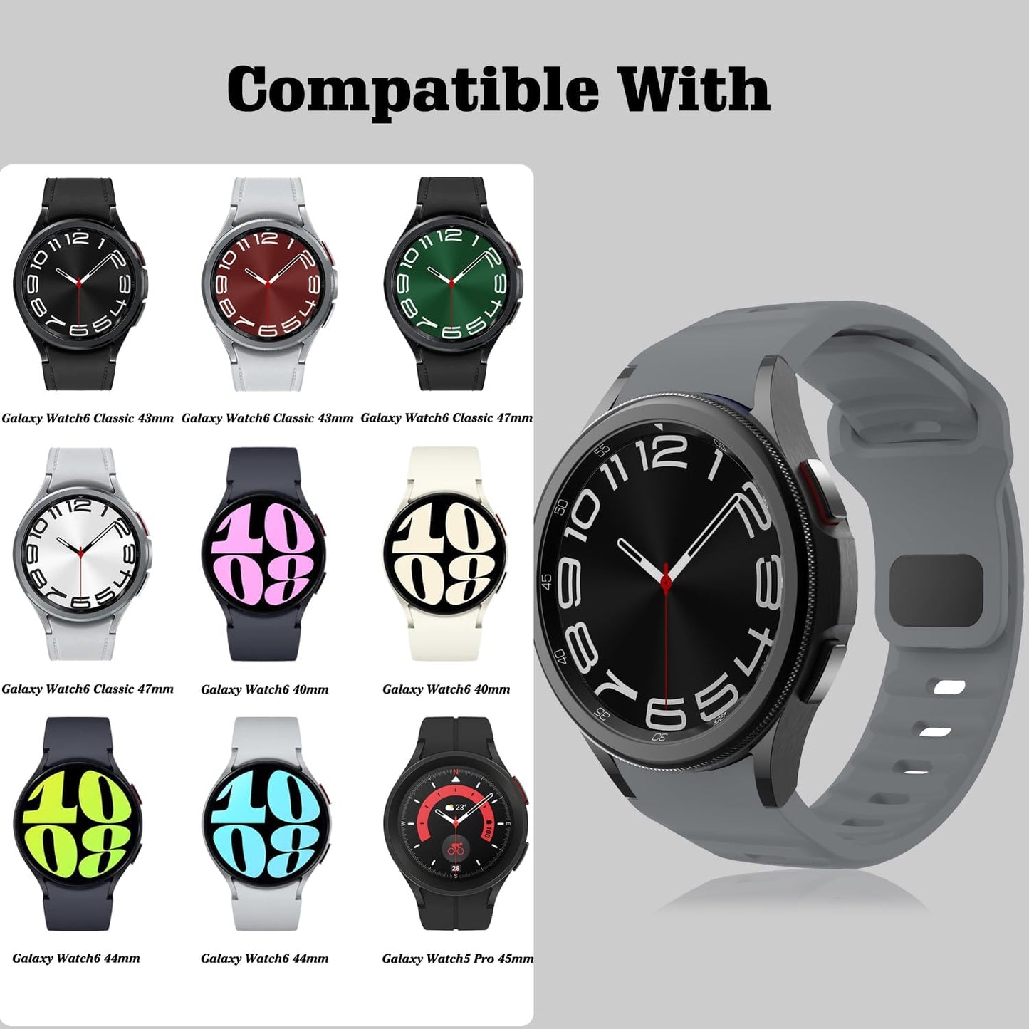 Bands Compatible with Samsung Galaxy Watch 7 6 5 44Mm 40Mm Galaxy Watch 6 Classic Band 43Mm 47Mm/Watch 5 Pro Band 45Mm Rugged No Gap Silicone Replacement Sport Strap for Men
