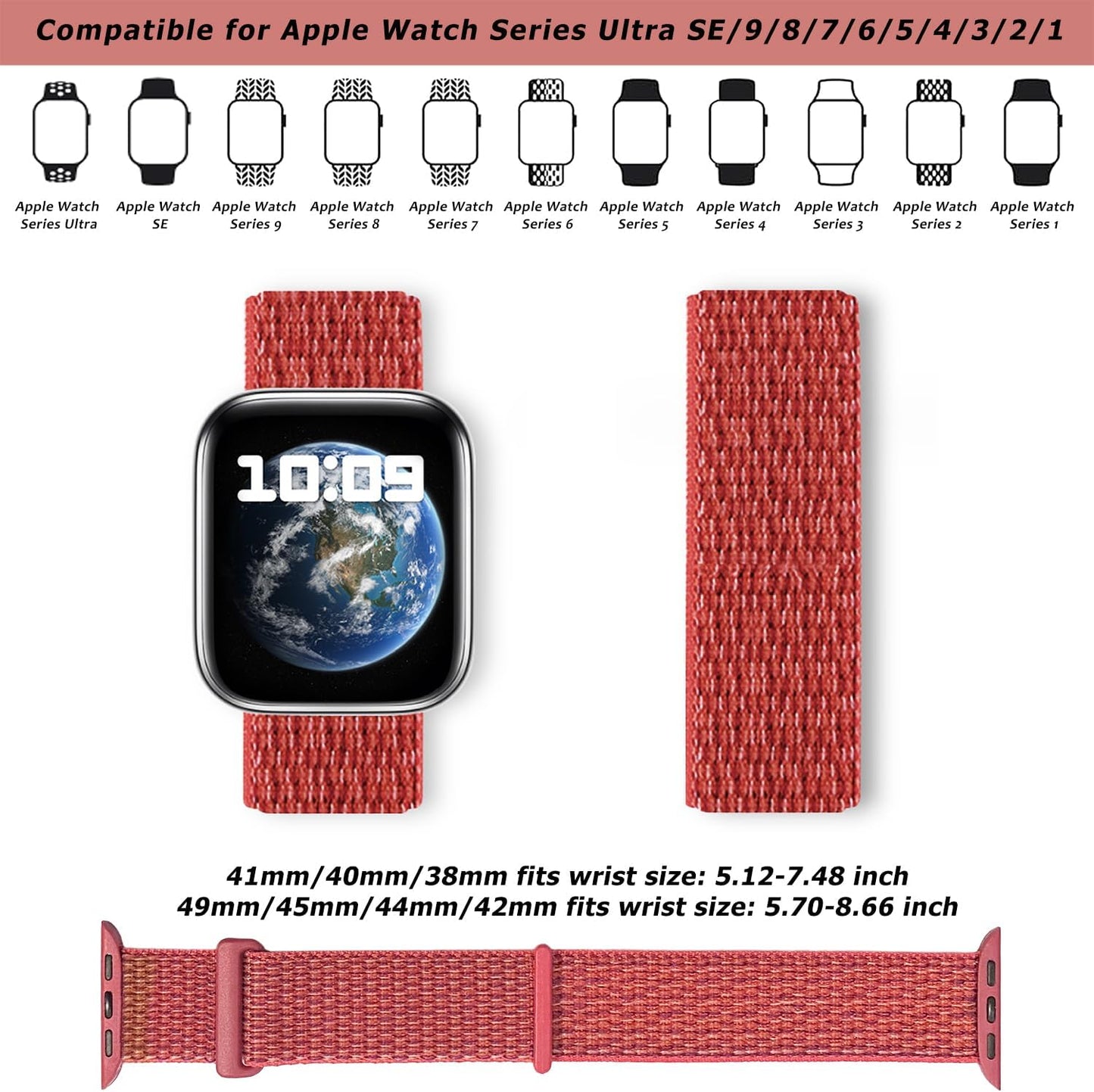 Nylon Sport Loop Bands Compatible with Apple Watch Band 41Mm 40Mm 38Mm 49Mm 45Mm 44Mm 42Mm Women Men, Stretchy Breathable Strap for Iwatch Series 9 Ultra 8 7 6 5 4 3 2 SE 38,Aprocot Peach