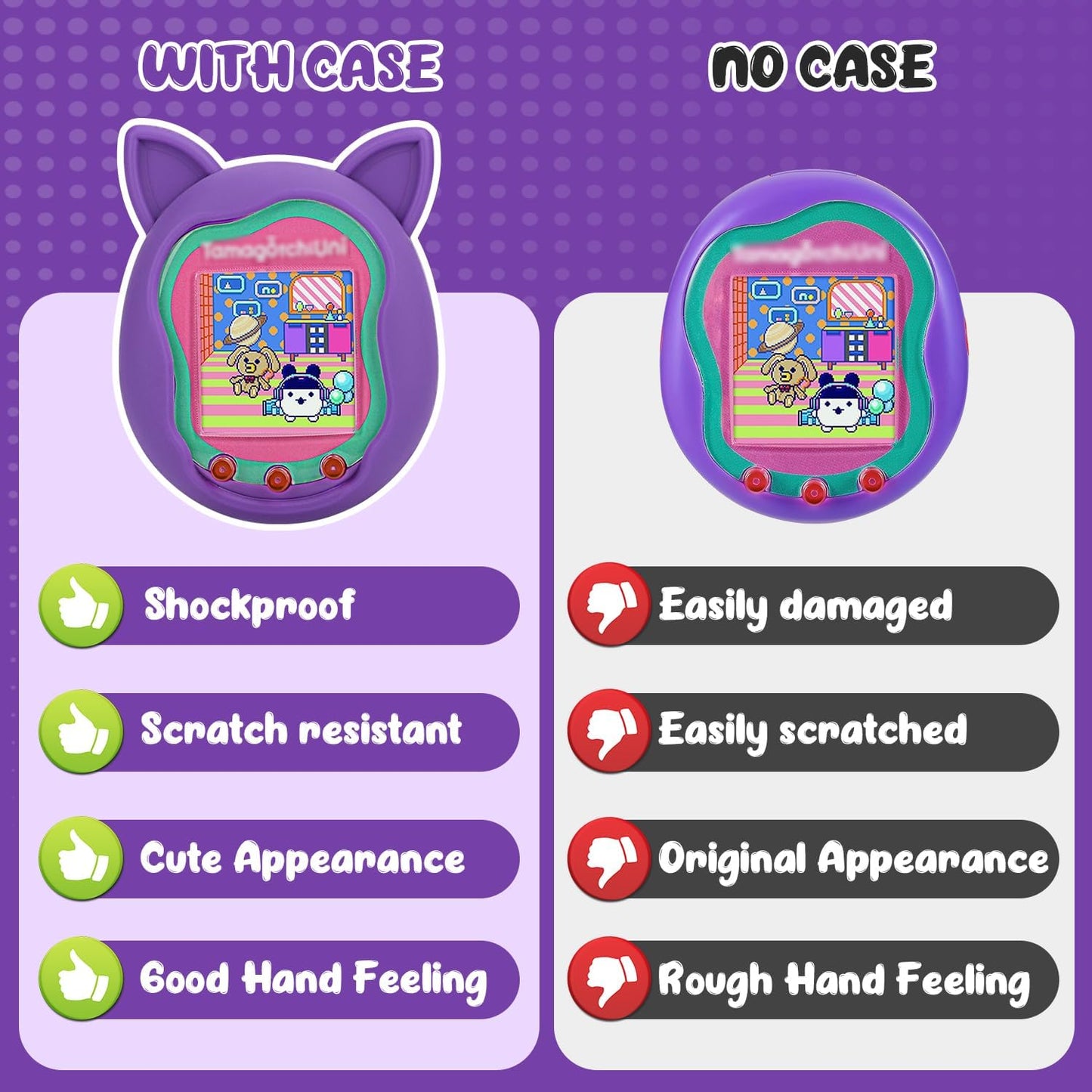 2Pack Silicone Case for Tamagotchi Uni, Protective Cover for Tamagotchi Uni Protector Skin with Hand Strap (Pink+Purple) ZOUSA