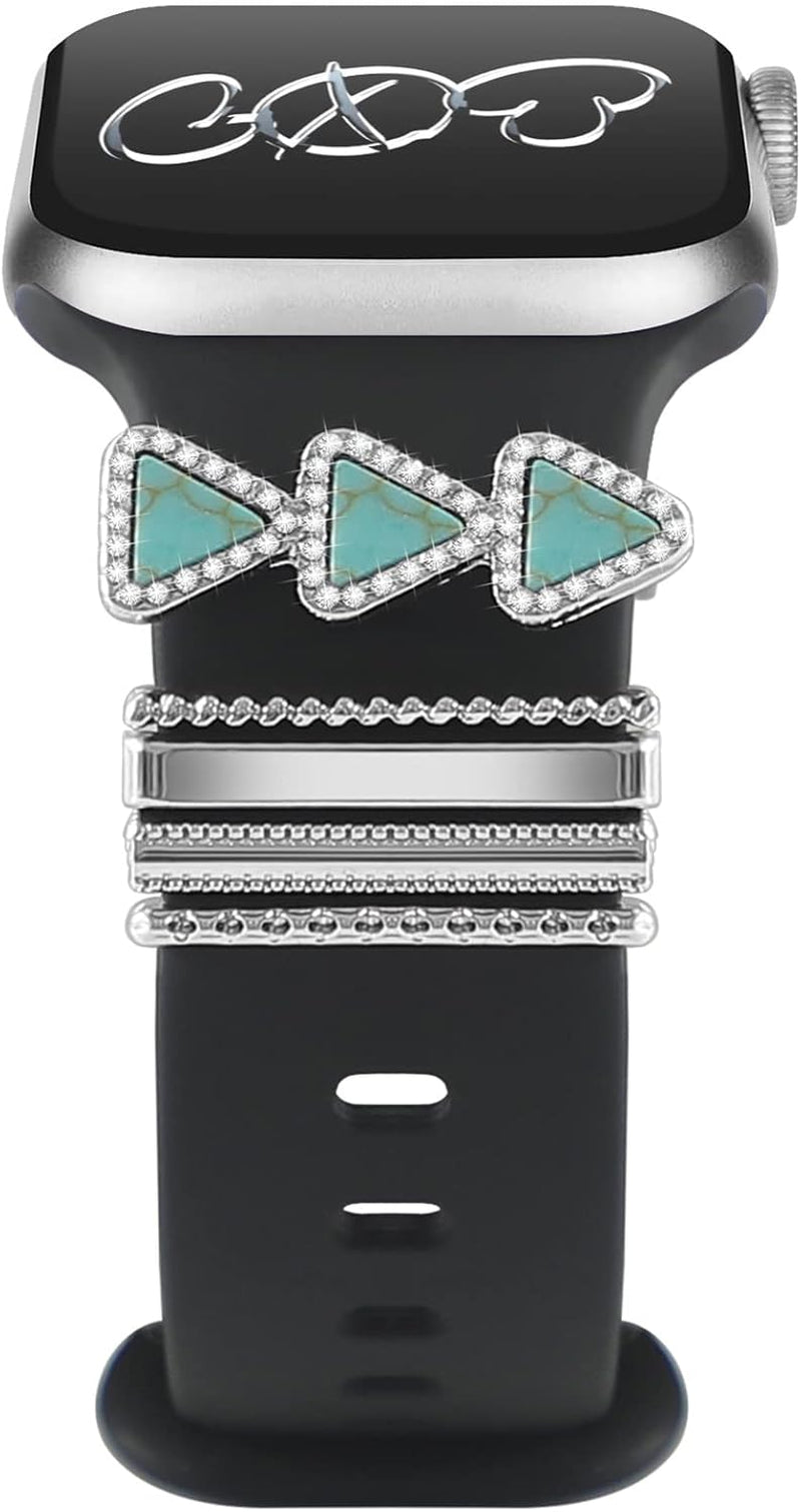 Charms for Apple Watch Band 40Mm 41Mm 44Mm 38Mm 45Mm 42Mm Women Girls,Metal Diamond Jewelry Decorative Ring Loops,Iwatch Series 9 8 7 6 5 4 3 Se,Galaxy Watch 6/5/4,Silicone Strap Charm Accessories