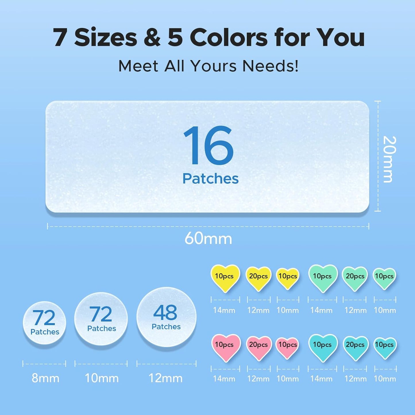 3 in 1 Acne Patch for Face, 7 Sizes 368 Patches Hydrocolloid Acne Patches for Chin, Forehead, Nose, 16 XL Pimple Patches Large for Body, Heart-Shaped Acne Cover Zit Patches Acne Dots Sticker