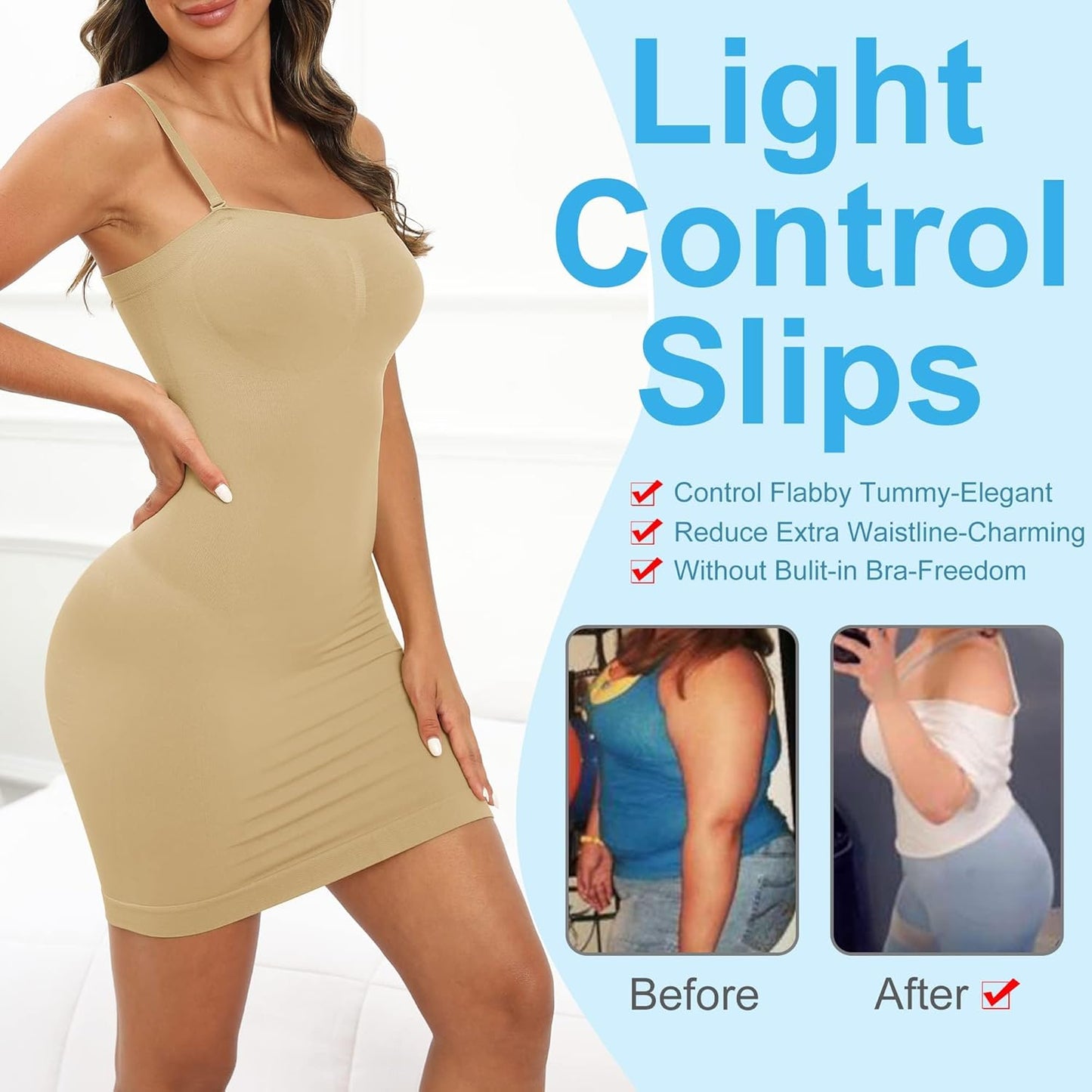 Women'S Strapless Shapewear Full Slip for under Dresses Tummy Control Seamless Body Shaper Slips