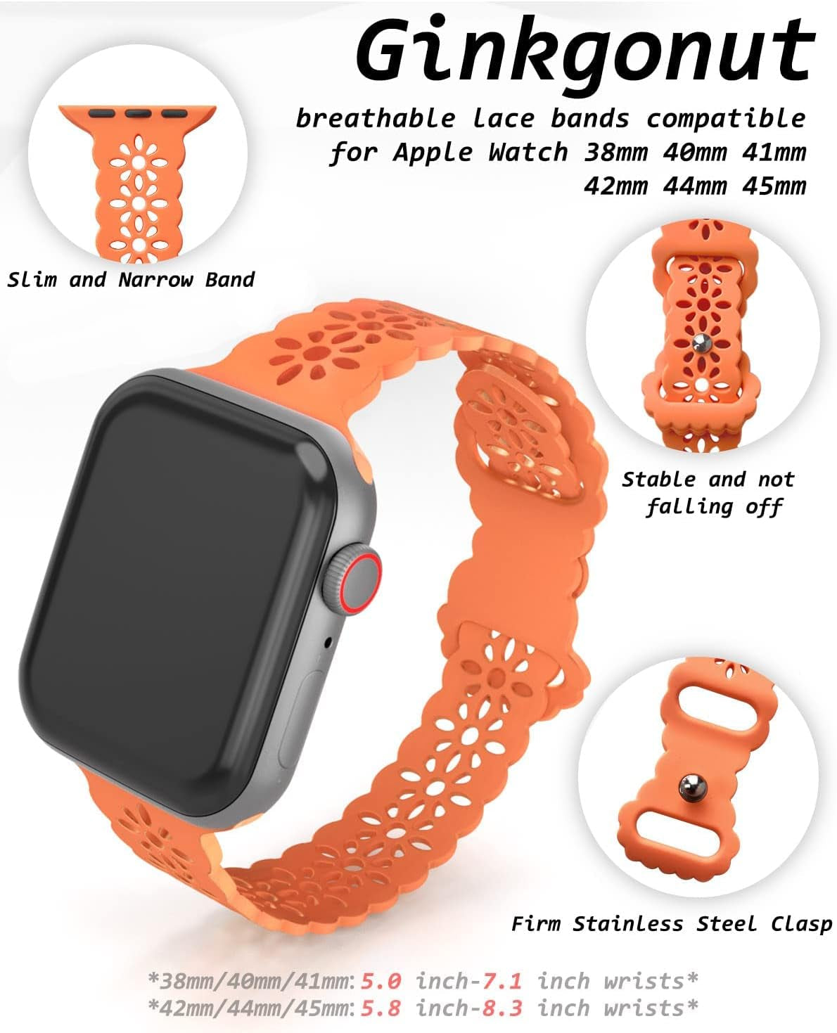 Lace Silicone Bands Compatible with Apple Watch Band 38Mm 40Mm 41Mm 42Mm 44Mm 45Mm 49Mm,Women Slim Thin Hollow-Out Iwatch Sport Wristband for Apple Watch Ultra Series SE 8 7 6 5 4 3 2 1