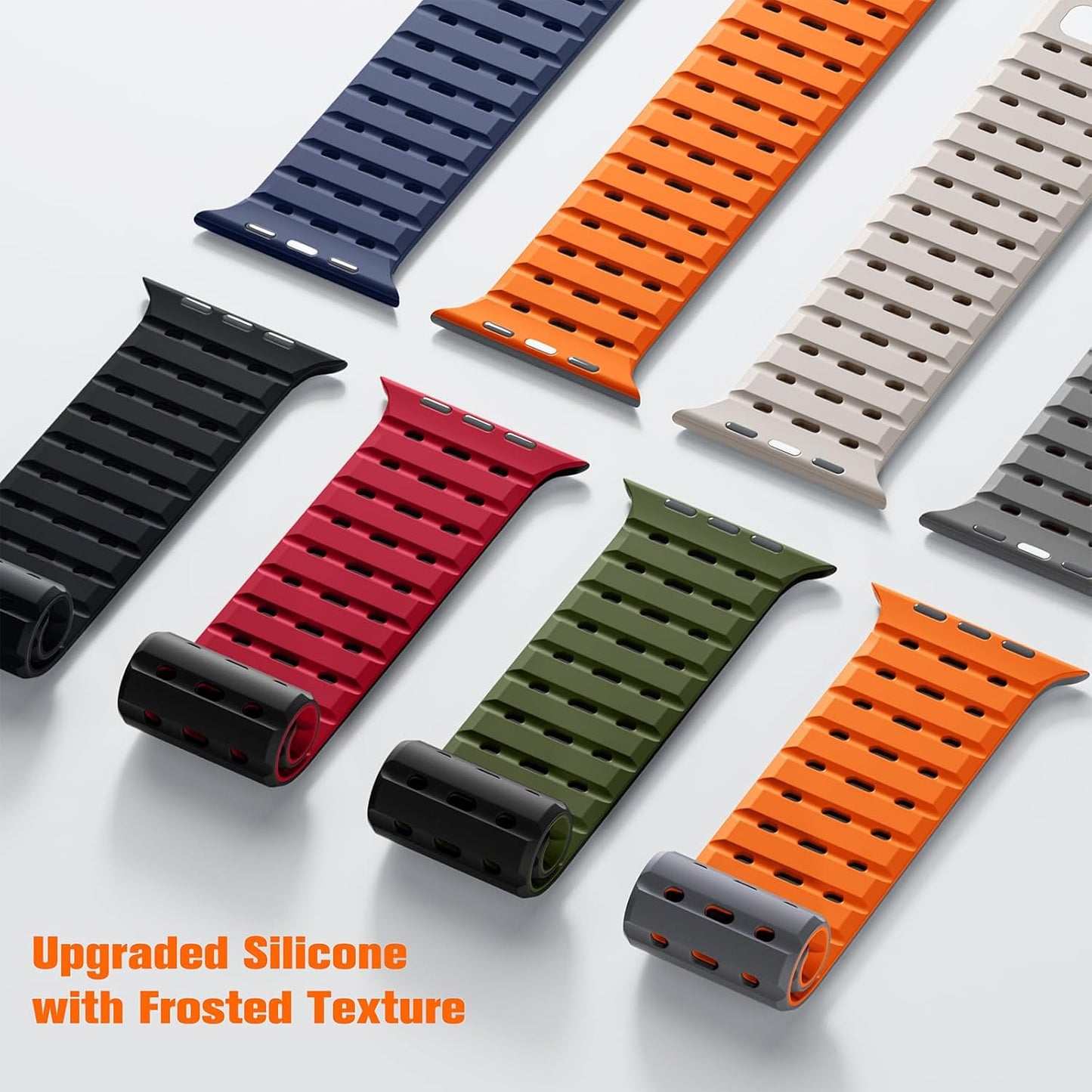 Compatible with Apple Watch Ultra 2/Ultra Band 49Mm/46Mm/45Mm/44Mm/42Mm(3/2/1) Men Women, Magnetic Silicone Rugged Sport Watchband for Iwatch SE2/SE/10/9/8/7/6/5/4