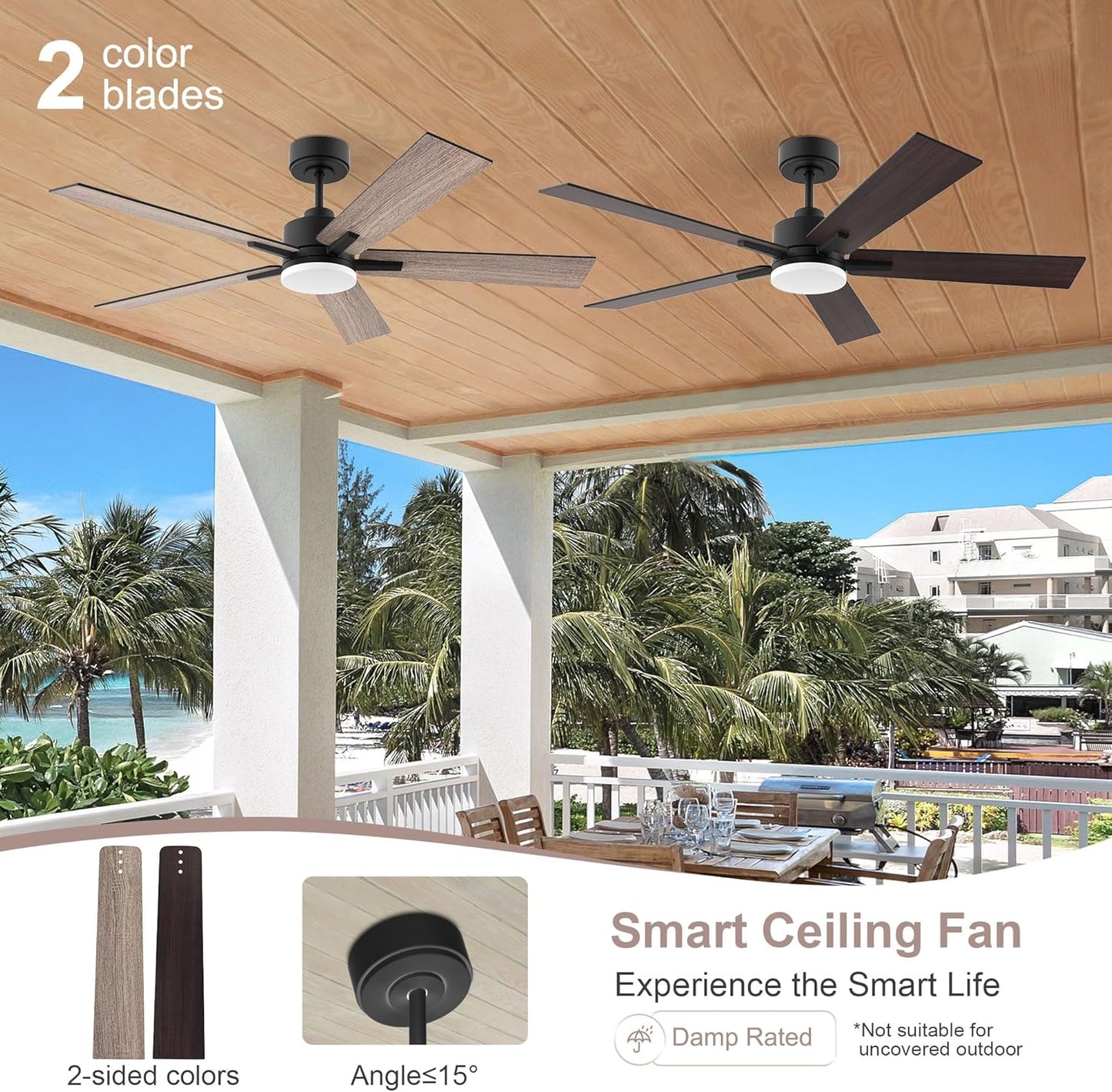 52” Smart Ceiling Fan with Lights Remote,Ultra Silent DC Motor,Control via Alexa Google Voice App Wifi,Outdoor Indoor Modern Ceiling Fans for Bedroom Patio Porch,Dimmable,Black Walnut Brown