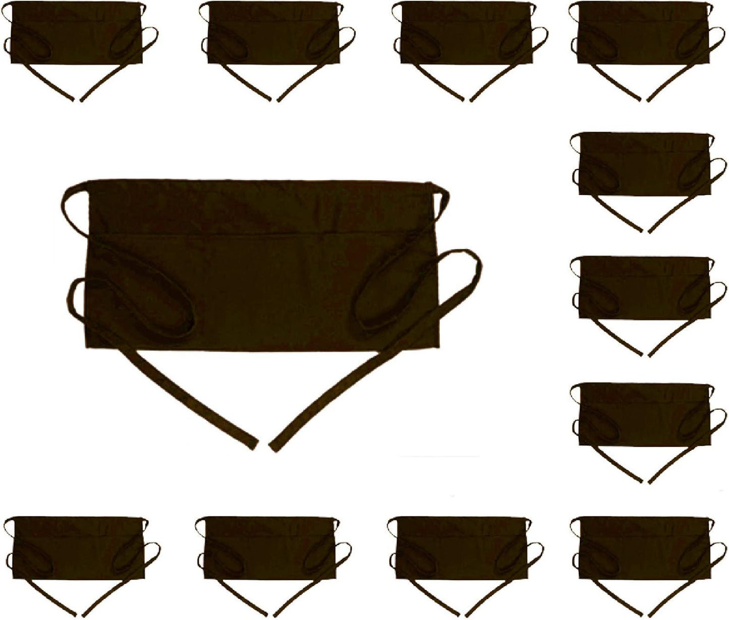 Waist Apron with 3 Pockets - Black Waitress Waiter Server Short Aprons