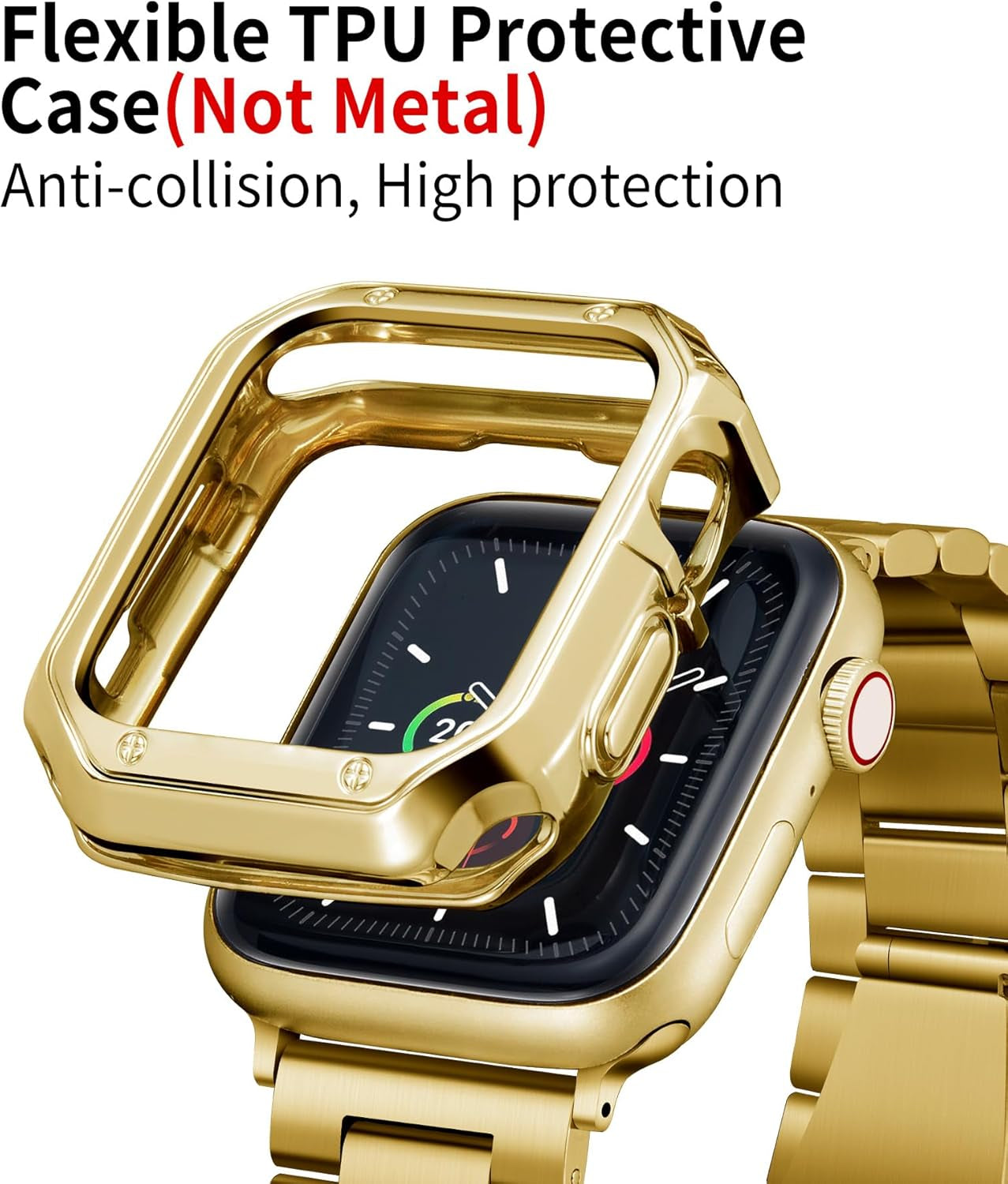 Compatible with Apple Watch Band 49Mm 45Mm 44Mm 42Mm 41Mm 40Mm 38Mm Matte Stainless Steel Metal Watch Strap with TPU Watch Case Compatible with Iwatch Series Ultra/9/8/7/Se2/Se/6/5/4/3/2/1