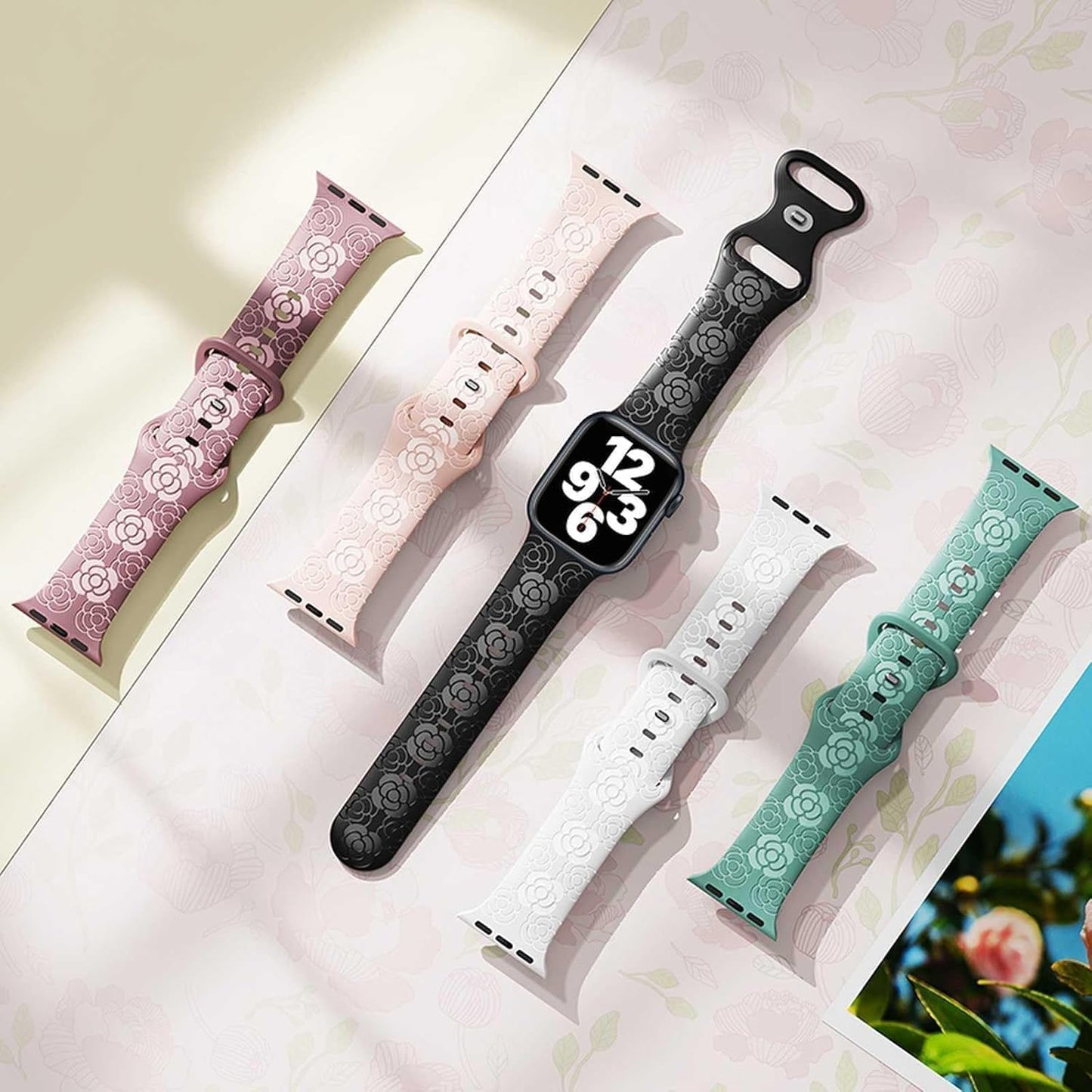 Floral Bands for Apple Watch 42Mm 44Mm 45Mm 49Mm Women, Soft Silicone Sport Straps with Cute Flower Patterns Compatible with Iwatch Bands Series Ultra SE 9 8 7 6 5 4 3 2 1