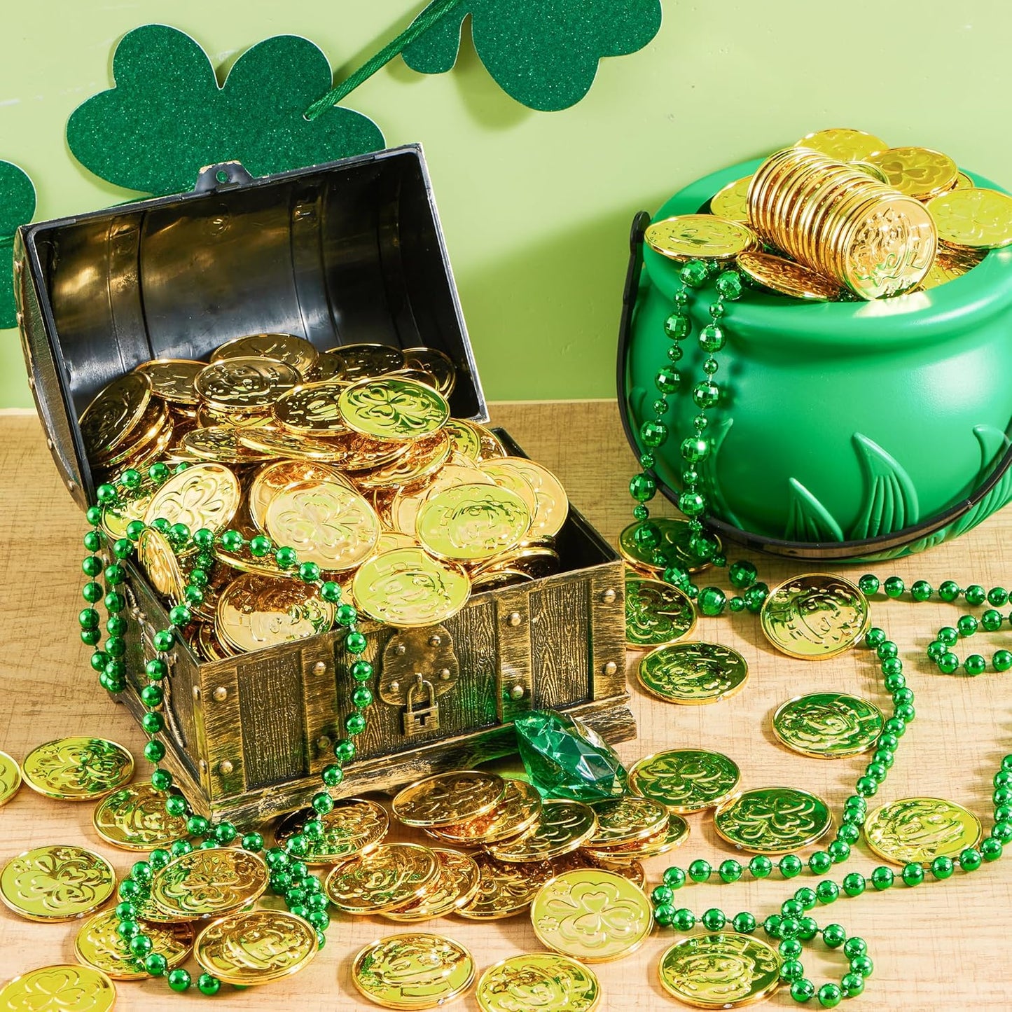 120 Pcs St. Patrick’S Day Gold Coins, Plastic Gold Coins Bulk with Shamrock, Leprechaun, Cauldron & Hat Patterns, St Patricks Accessories Games Gifts Decorations, Party Favors & Party Supplies