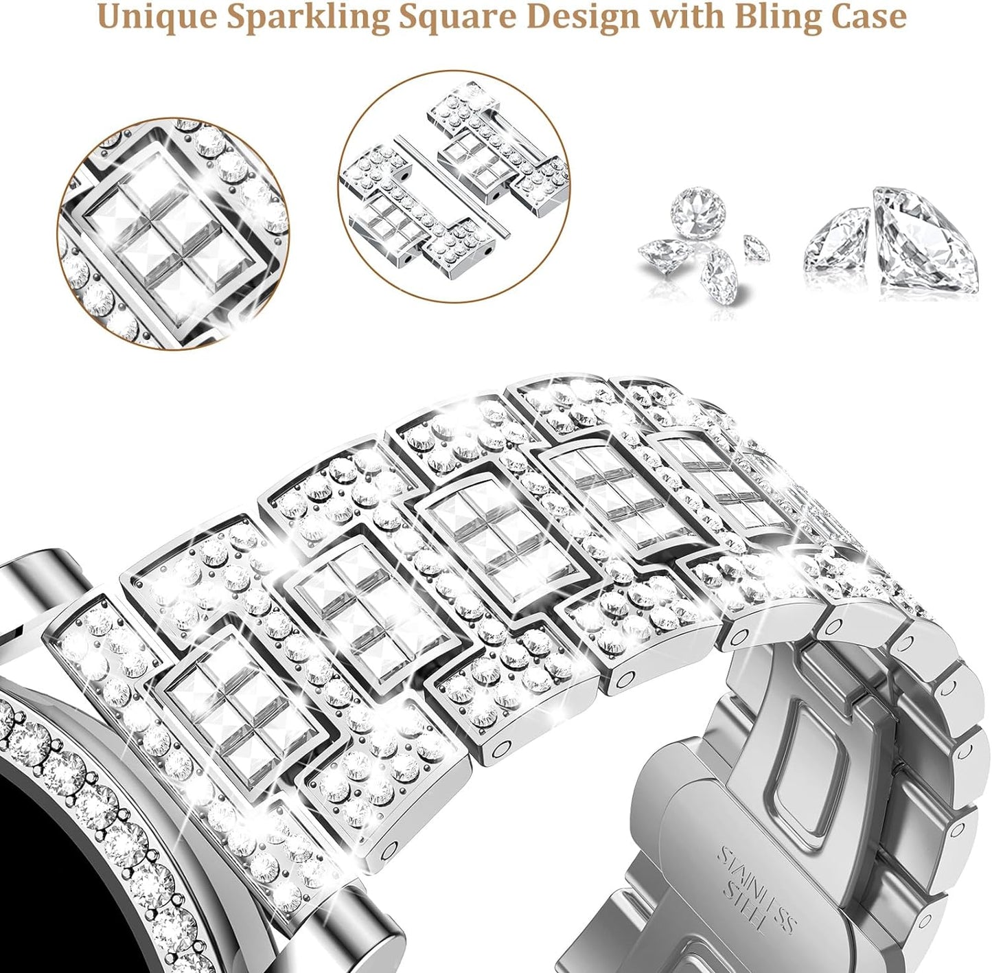 Compatible for Apple Watch Band with Screen Protector Case, Jewelry Replacement Band 45Mm 44Mm 42Mm 41Mm 40 Mm 38Mm 2 Pack Bling Protective Cover for Iwatch Series 9/8/7/6/5/4/3/2/1/SE Women