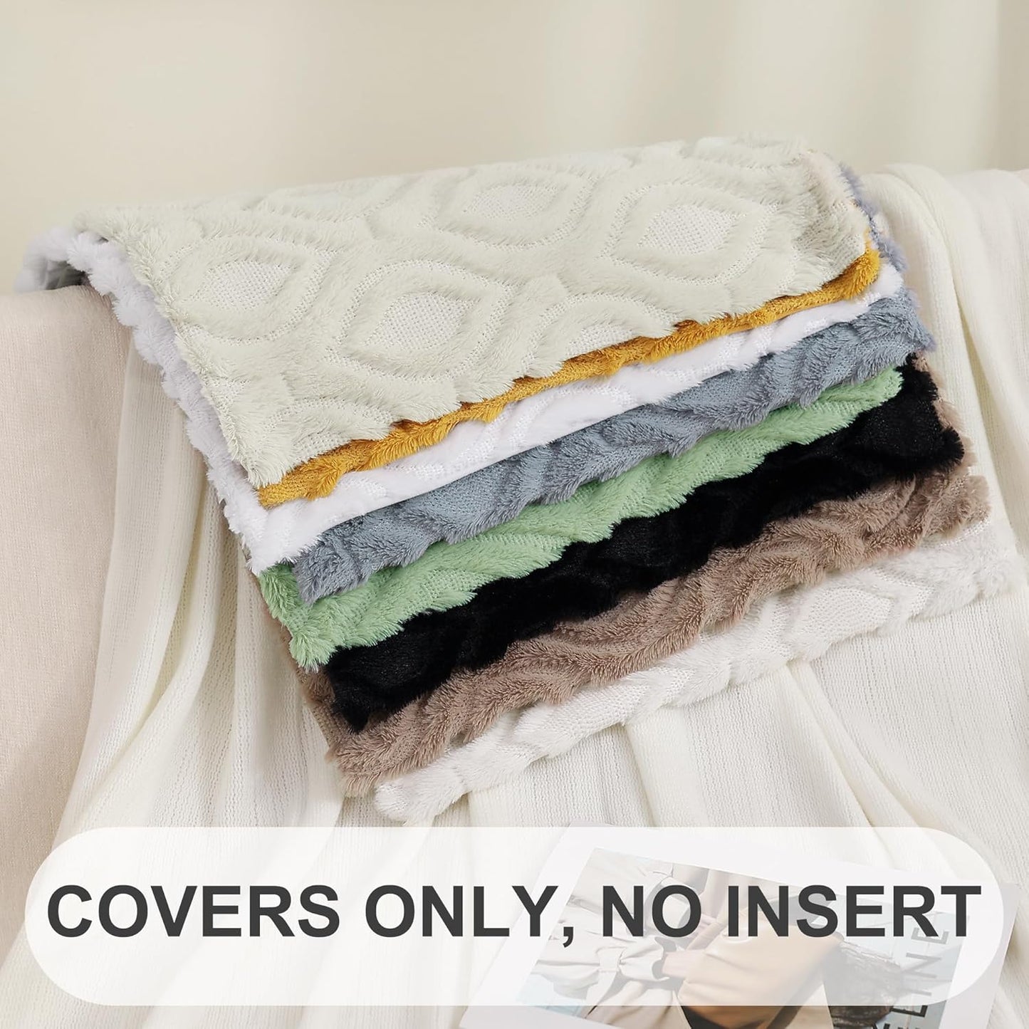 Decorative Throw Pillow Covers 18X18, Soft Plush Faux Wool Couch Pillow Covers for Home, Set of 2, Brown