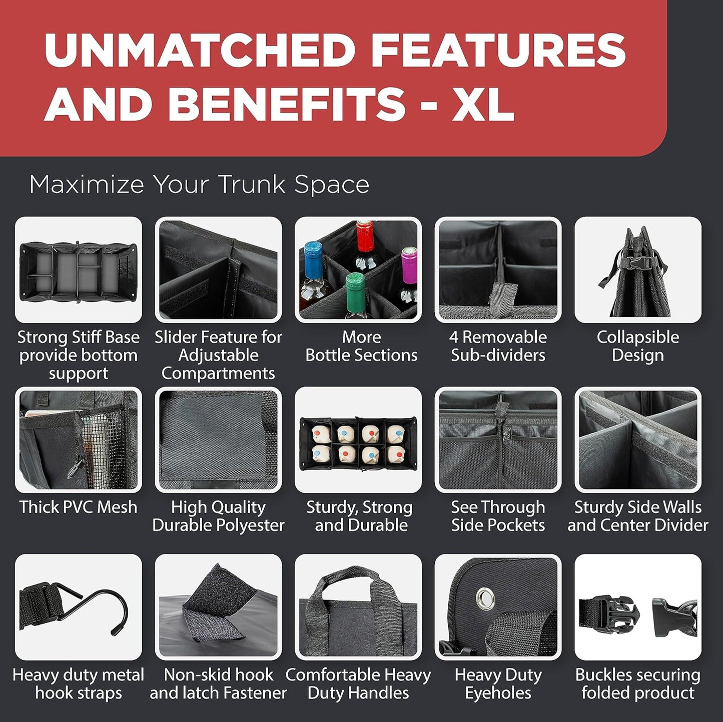 Truck Bed Organizer | Trunk Organizer for SUV, Truck, Car | Extra Large Premium Expandable Compartments Lightweight Foldable Cargo Organizer, | Suv and Truck Organizer for Heavy Loads