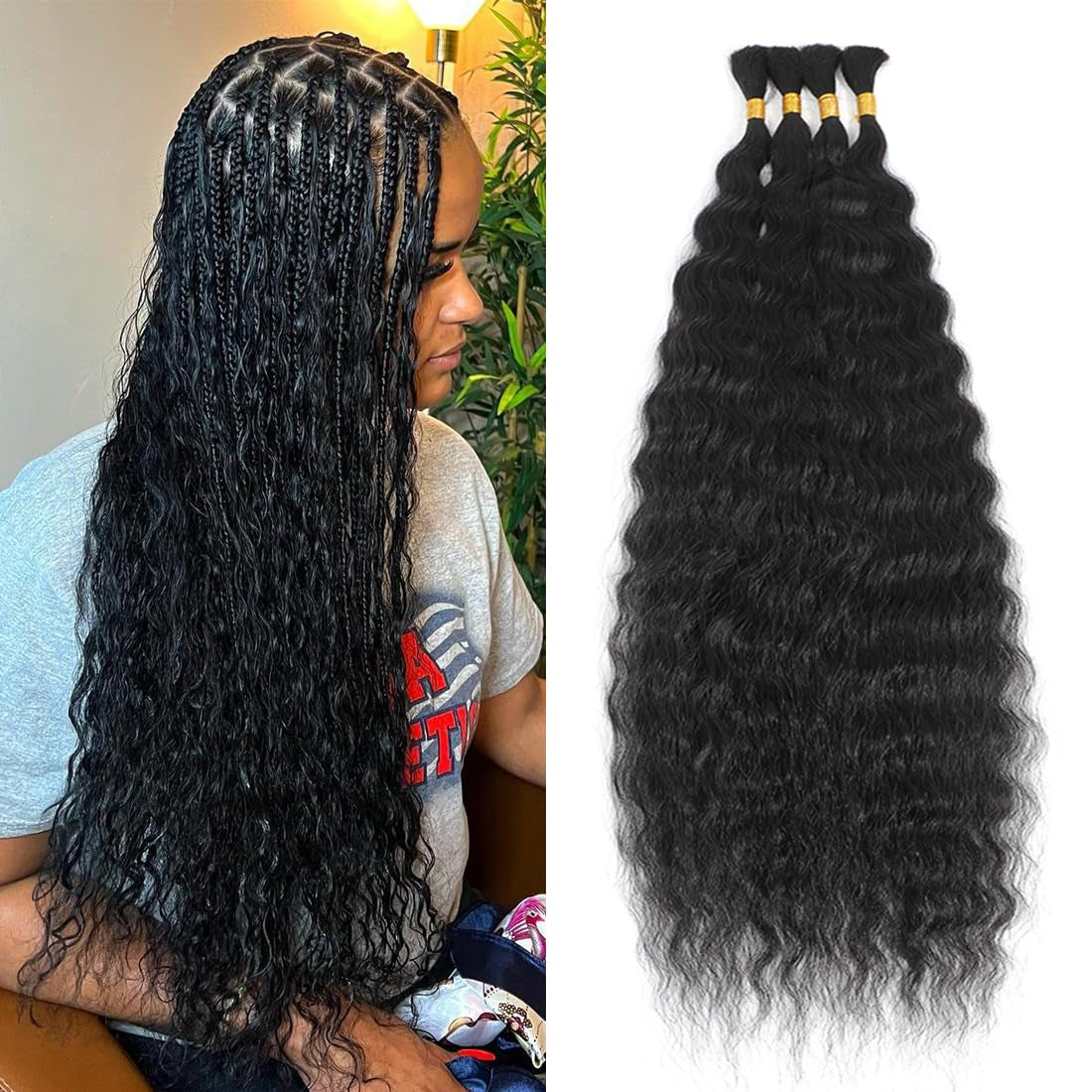 Super Wave Bulk Human Hair 100% Unprocessed Brazilian Virgin Human Hair Extensions Bundles for Braiding Hair Wet and Wave Micro Human Hair(1Pack-4Pcs, 18Inch Natural Black)