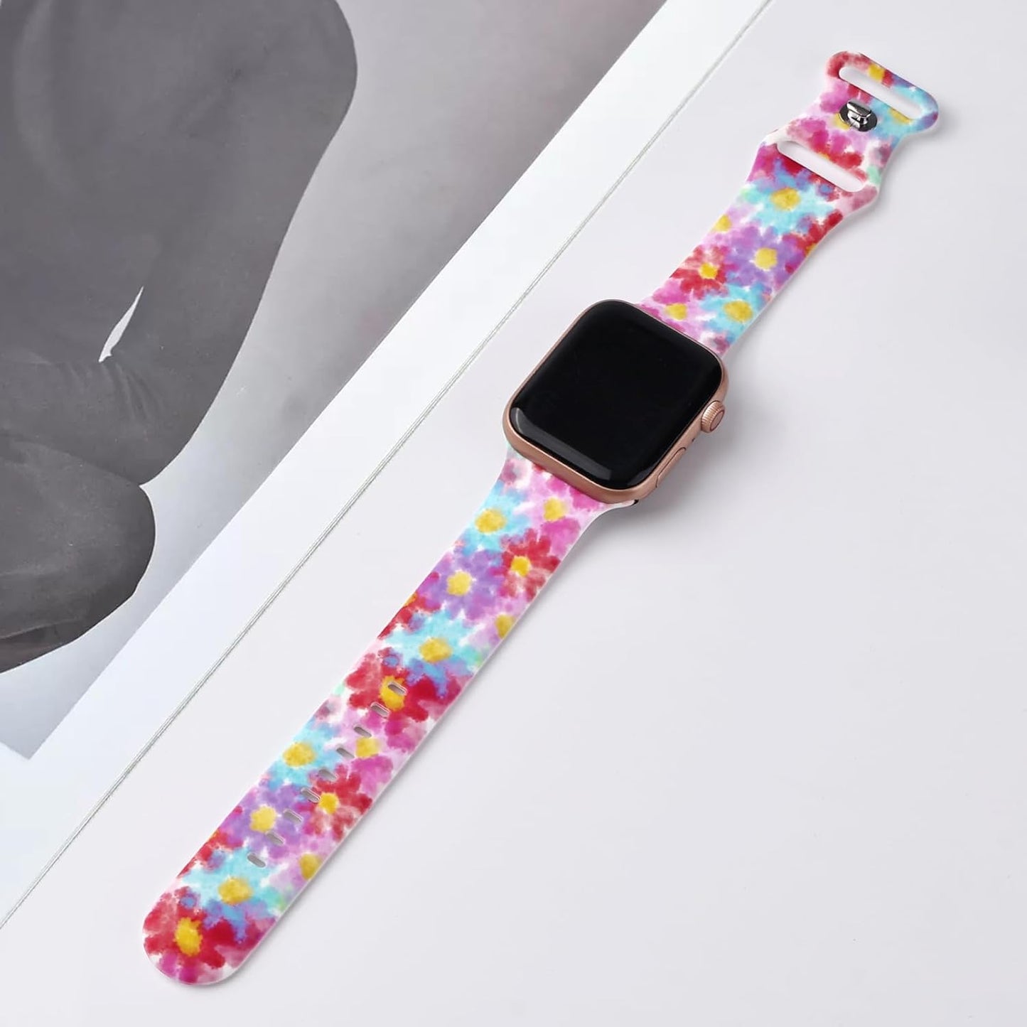 Floral Silicone Band Compatible with Apple Watch Bands for Women, 38Mm 40Mm 41Mm 42Mm 44Mm 45Mm 49Mm, for Iwatch Band Series 9 SE Ultra 8 7 6 5 4 3 2 1