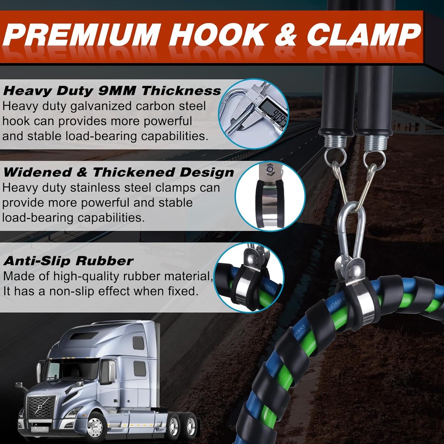 20" Double Tender Spring Kit with Trailer Hose Holder Heavy Duty Tender Spring for Semi Truck Air Lines Kit 3 in 1 Air Lines Holder for Semi Truck Trailer Tractor