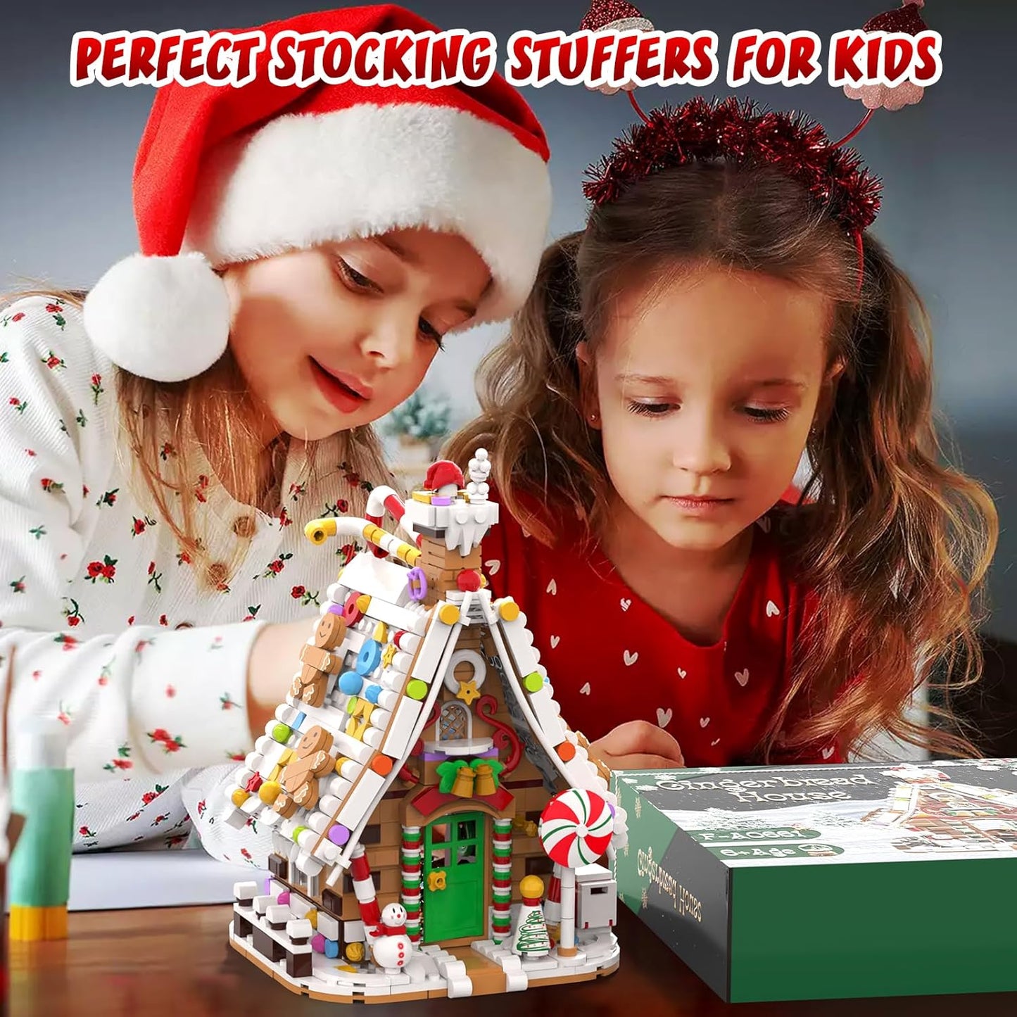 Gingerbread House Building Set with Light Kit, Large Christmas Village Gingerbread House Compatible with Legos, Inspired Stocking Stuffer or Holiday Decor for Kids or Adults(916Pcs)