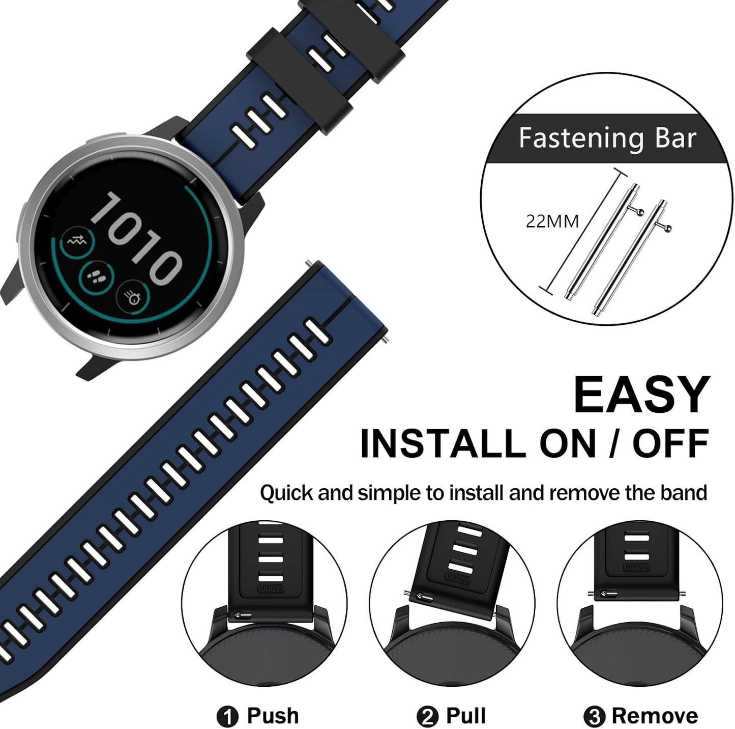 Compatible with Garmin Vivoactive 4/Active/Samsung Galaxy Watch 46Mm Band, 22Mm Silicone Band for Gear S3 Frontier/S3 Classic/Huawei Watch Gt2/Ticwatch Pro S2/E2 Smartwatches