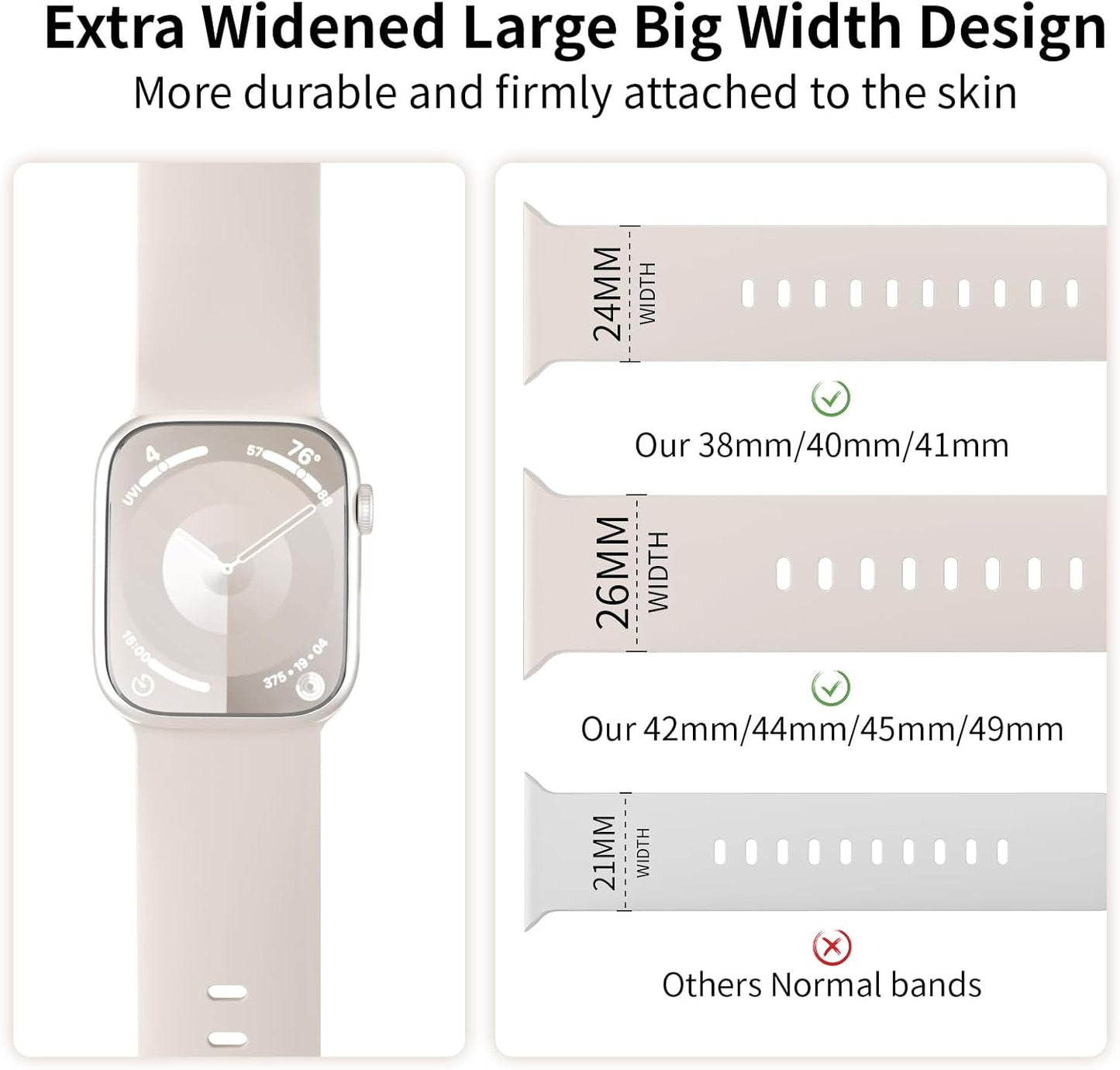 Extra Widened Silicone Bands Compatible with Apple Watch 38Mm 40Mm 41Mm 42Mm 44Mm 45Mm 49Mm, Replacement Soft Sport Strap Wristbands for Iwatch Series 9/8/7/6/5/4/3/2/1 Ultra SE Women Men, Blue Gray