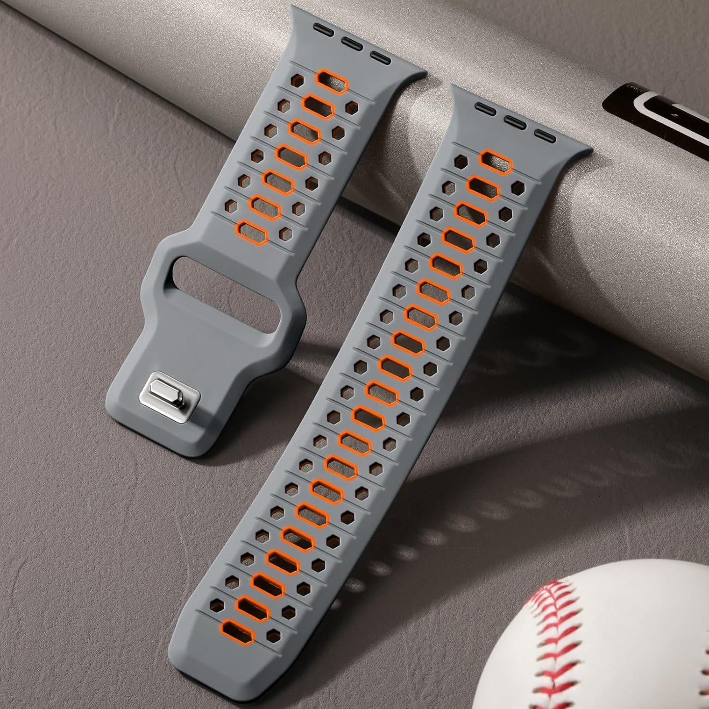 Gray & Orange 26MM Width Breathable Silicone Sport Band Compatible with 49Mm Apple Watch Ultra 2/1, 46Mm Series 10, 45Mm Series 9 8 7, 44Mm Series 6 5 4 SE 2/1, 42Mm Series 3 2 1